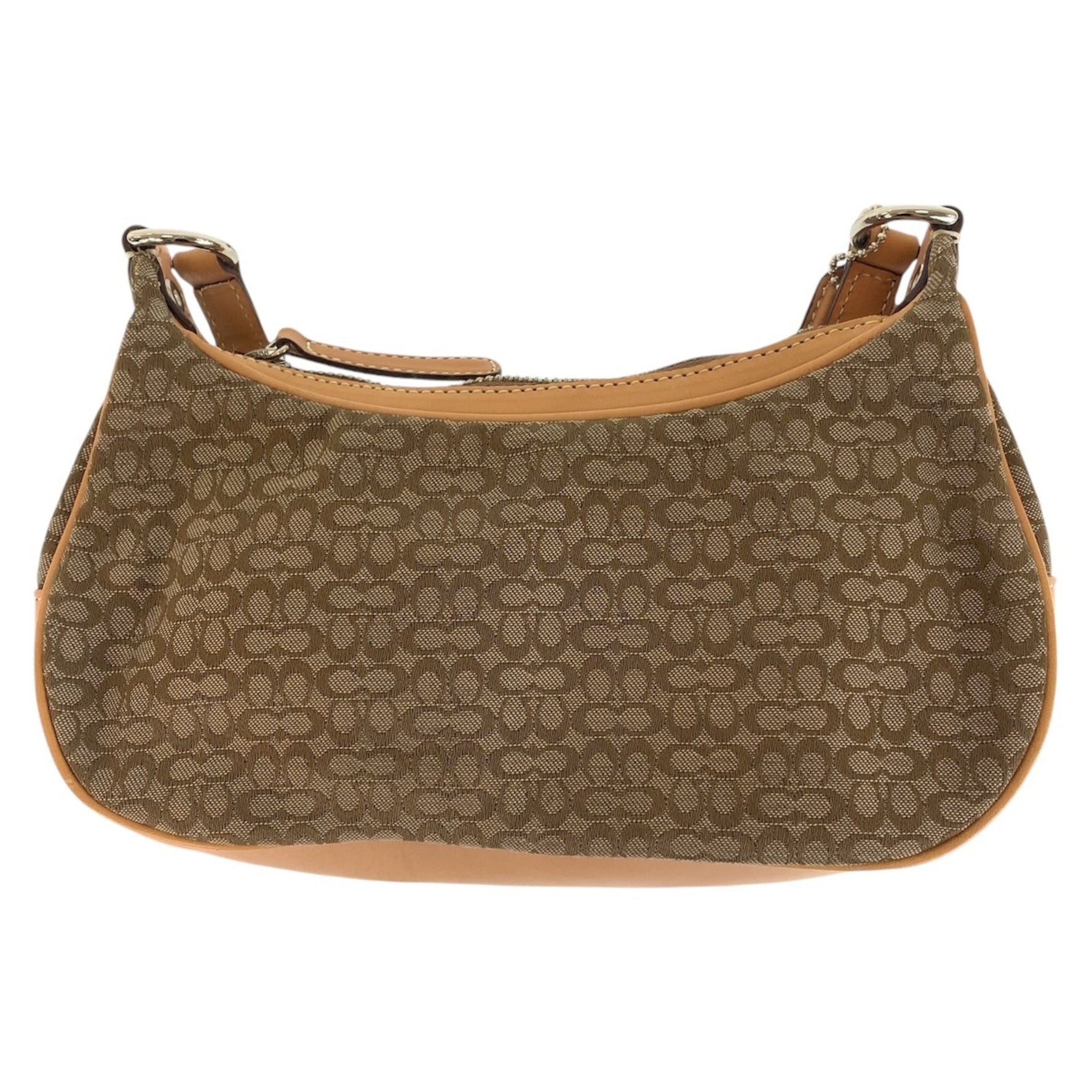 COACH Mini Signature Silver Hardware Canvas Leather Shoulder Bag Pochette
