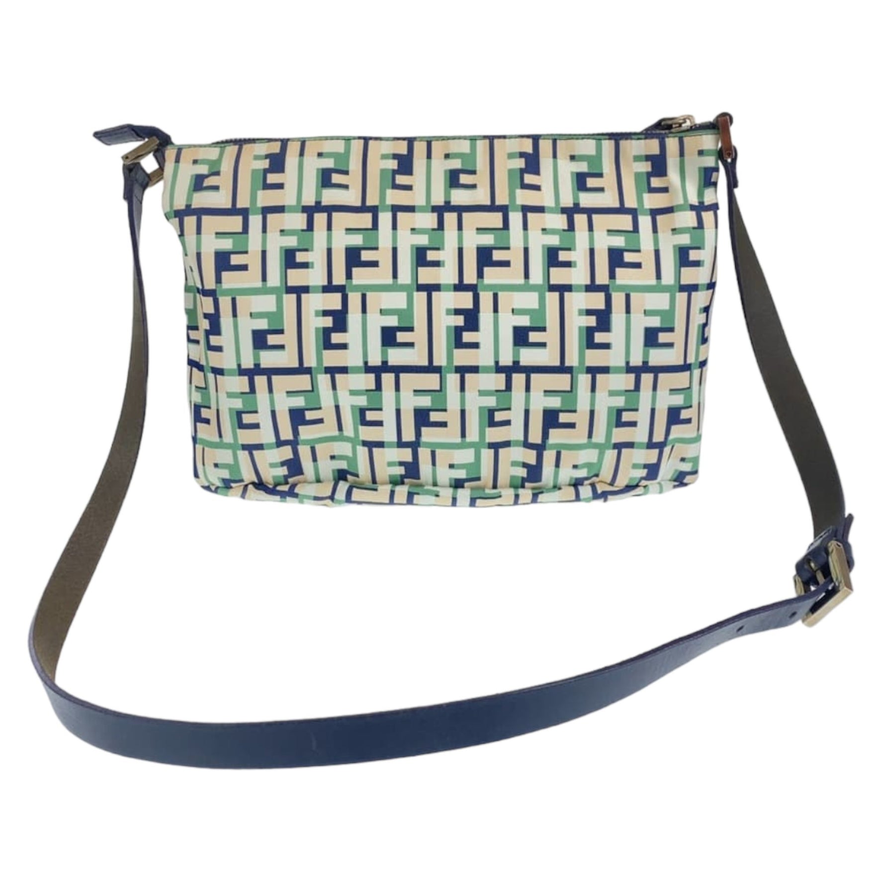 FENDI Zucca pattern FF logo green, pink, and navy canvas crossbody shoulder bag/messenger bag