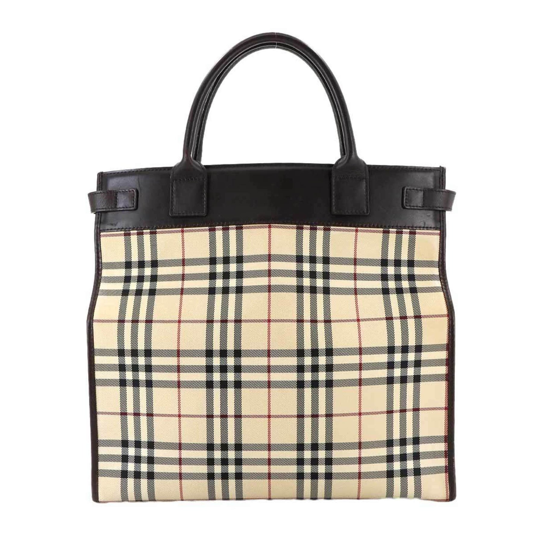 Burberry Nova Check Tote Bag in Canvas and Leather with Beige, Brown, Silver Hardware