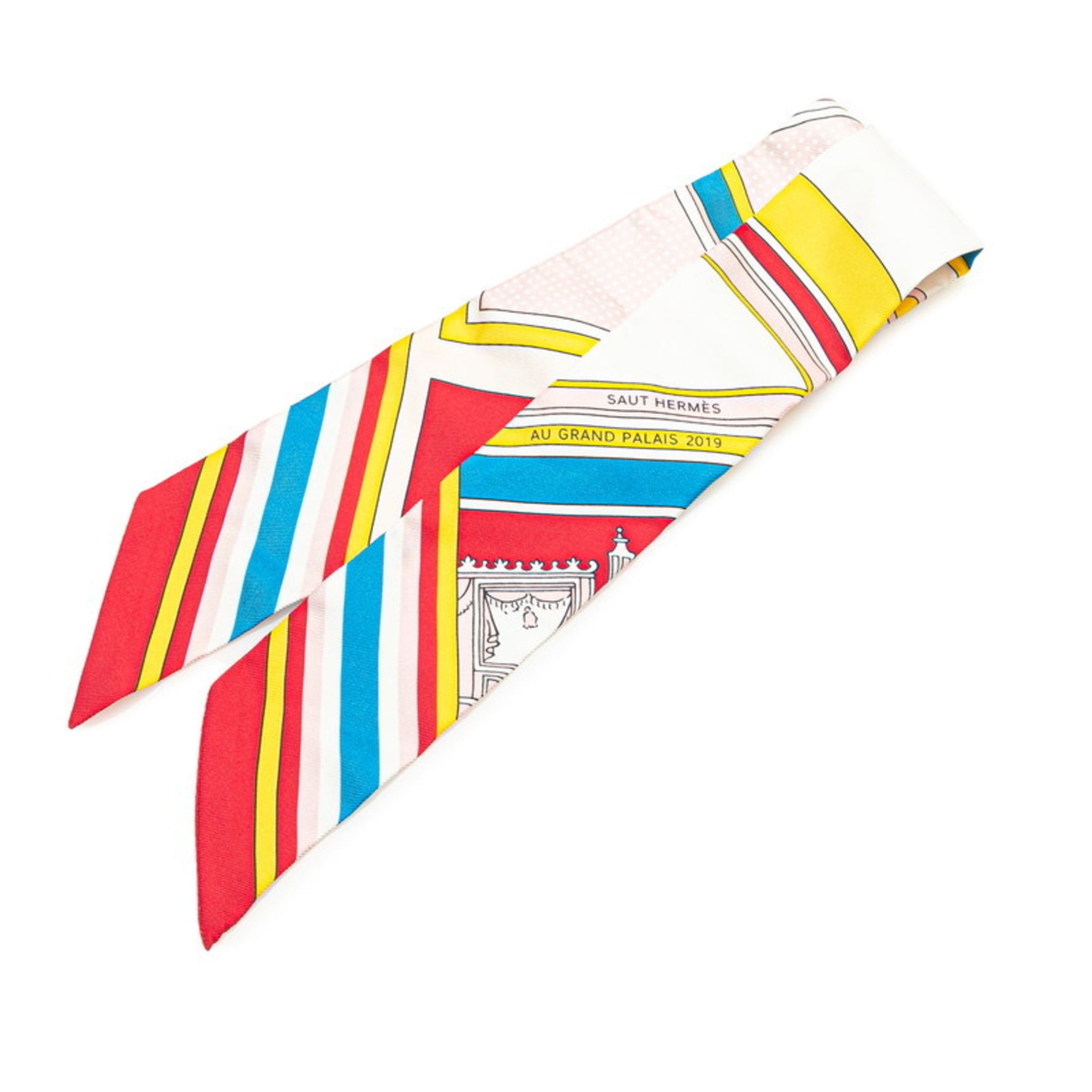 Hermes Twilly Washington's Carriage Detail George Scarf Muffler White Multicolor Silk