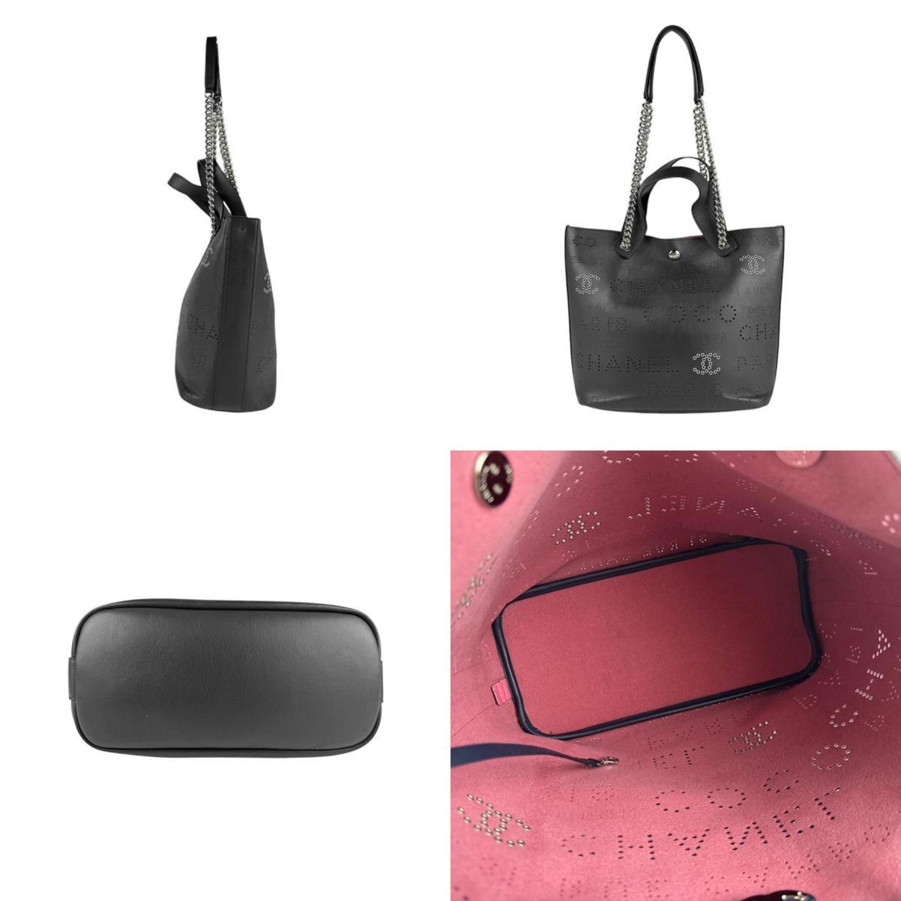 CHANEL handbag shoulder bag leather silver ladies