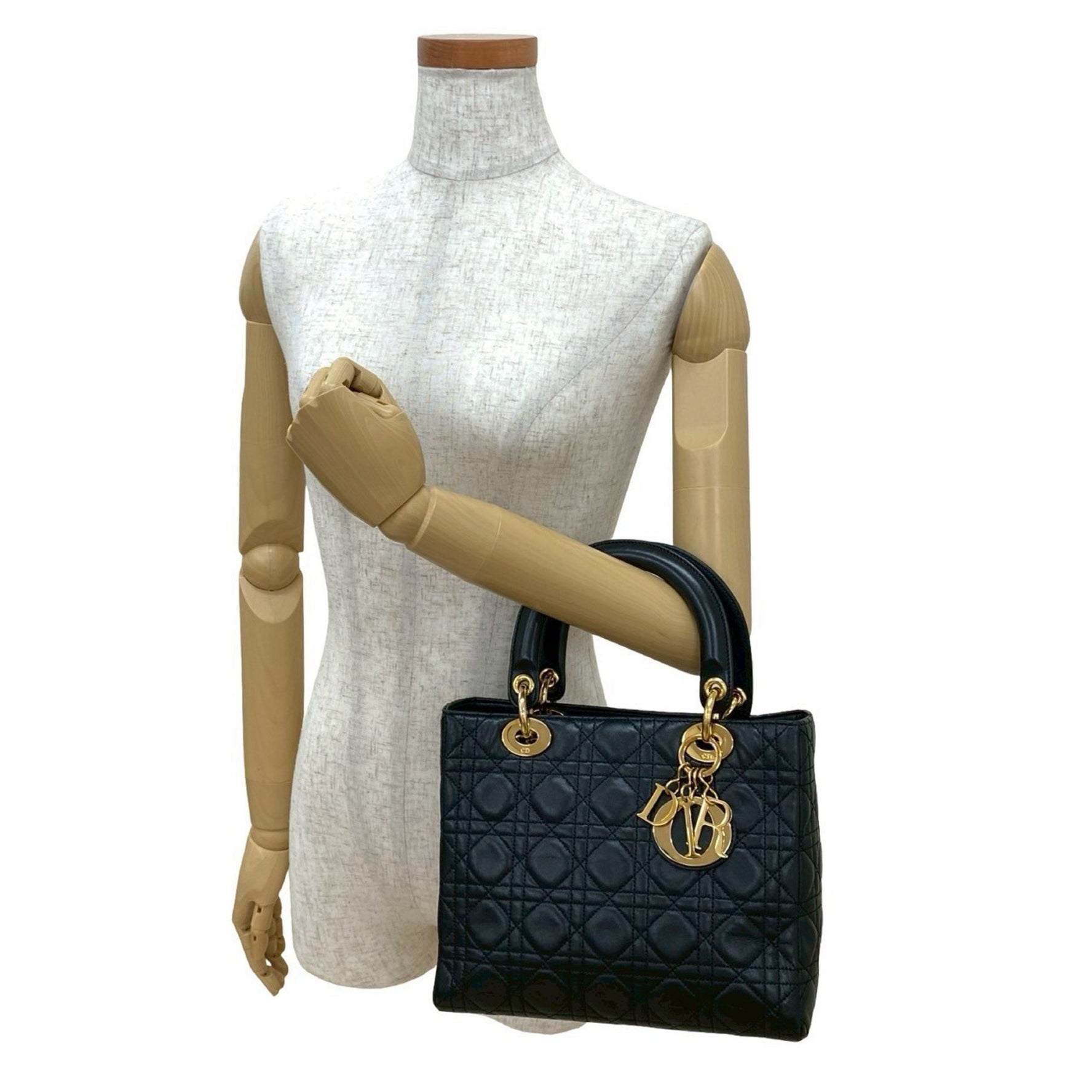 Christian Dior Lady Cannage Stitch Leather Handbag/Mini Tote Bag