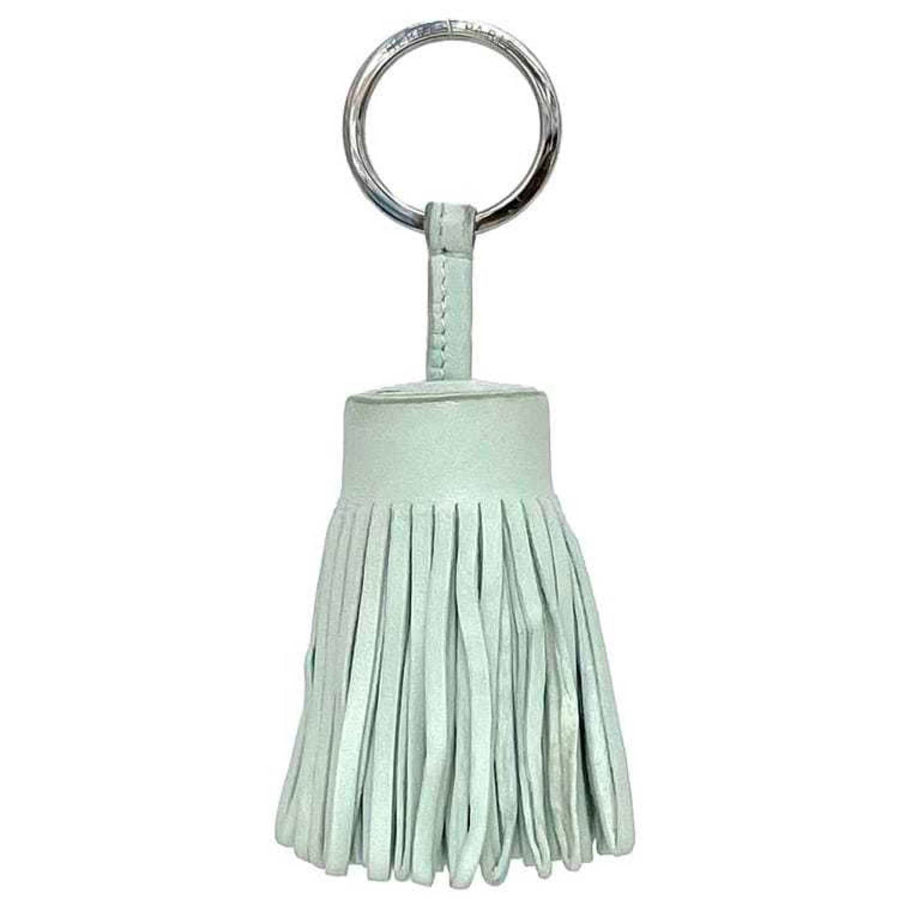 Hermes Key Ring Carmen Light Green Leather W Stamp Charm Bag Holder Tassel