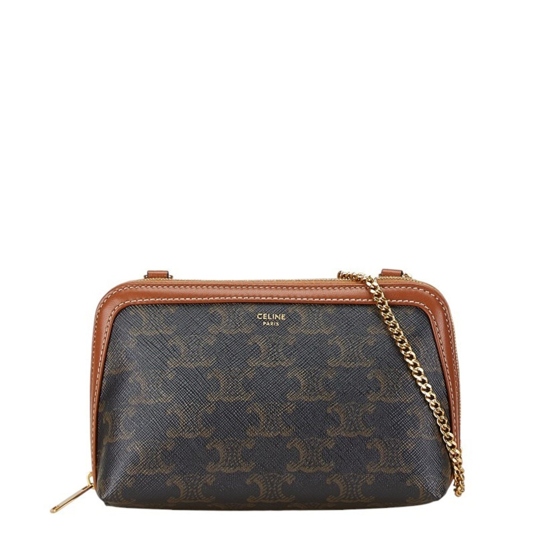 Celine Triomphe Chain Shoulder Bag PVC Leather