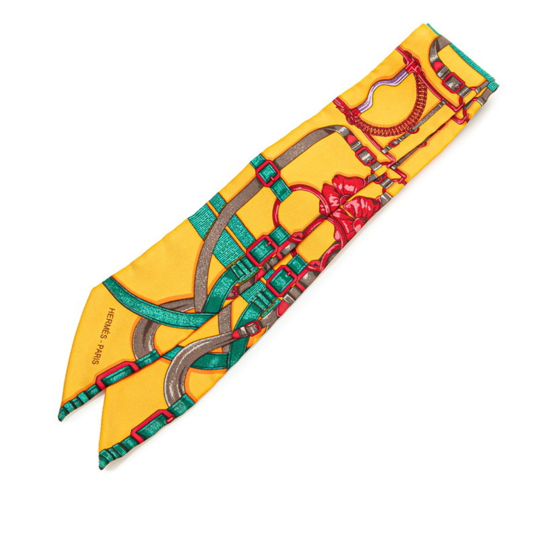 Hermes Twilly Belt Ribbon Motif Scarf Muffler Orange Red Multicolor Silk