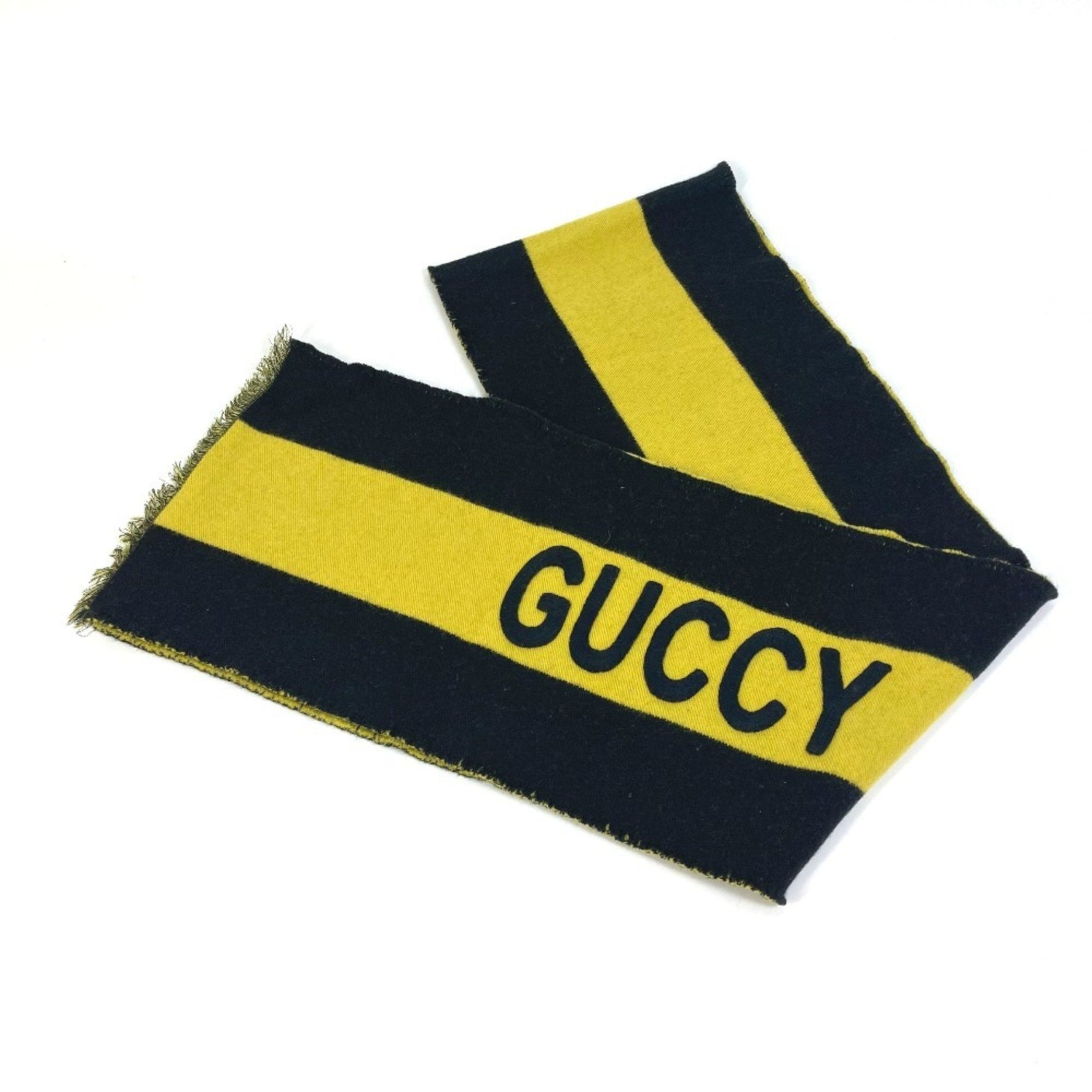 GUCCI Two-Tone Striped Wool Fringe Scarf in Black and Yellow