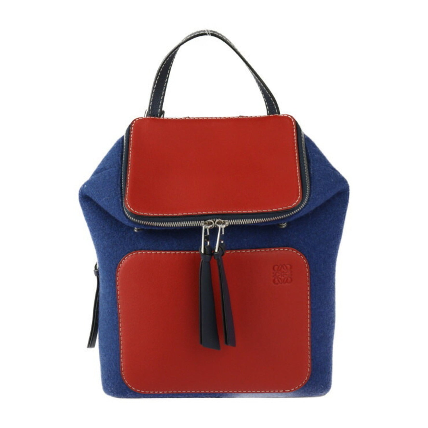LOEWE Small Backpack Goya Backpack/Daypack - Calf Felt Navy x Red Blue Anagram