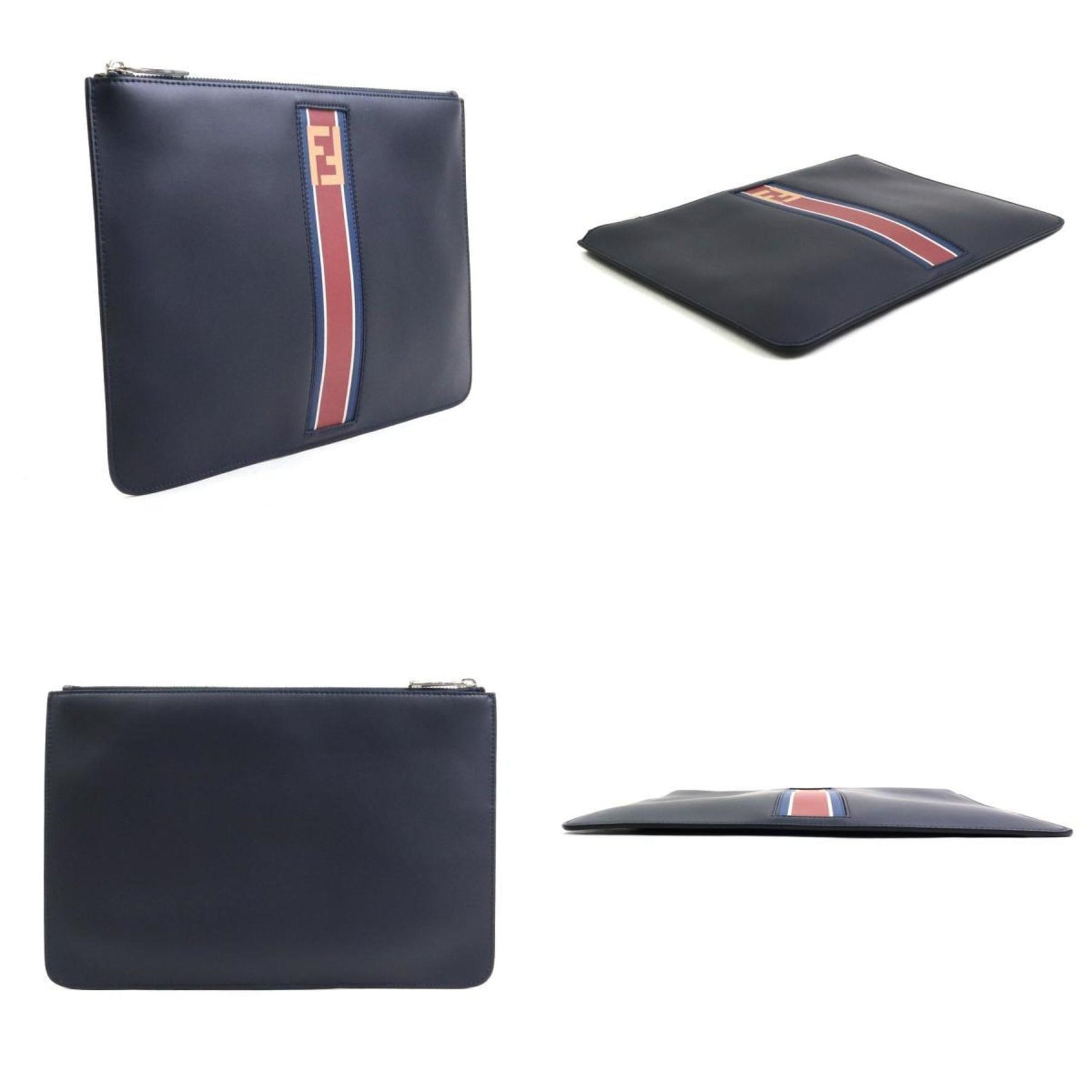 FENDI clutch bag leather silver