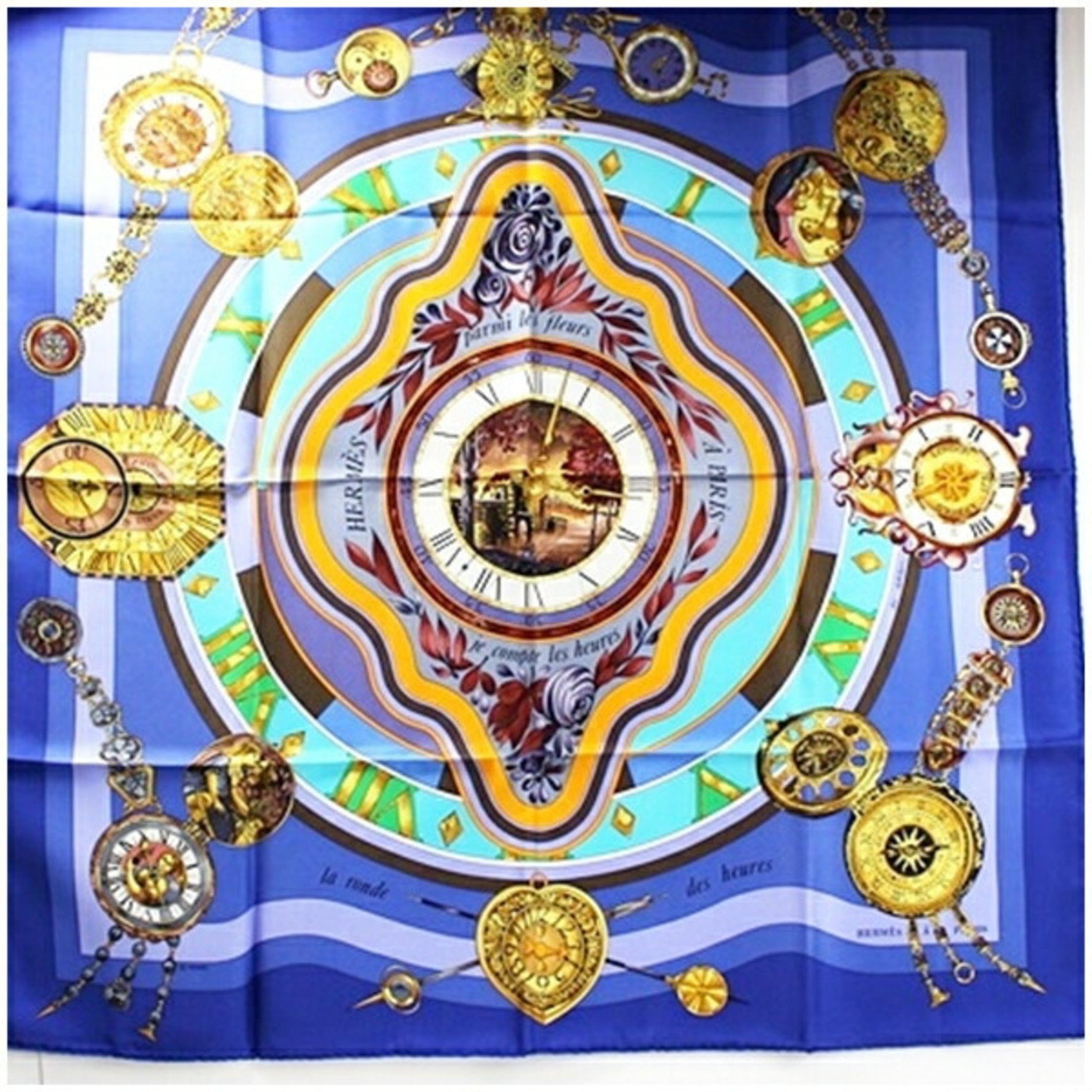 Hermes Silk Scarf Muffler Carre 90 Unused La Ronde des Heures of Time