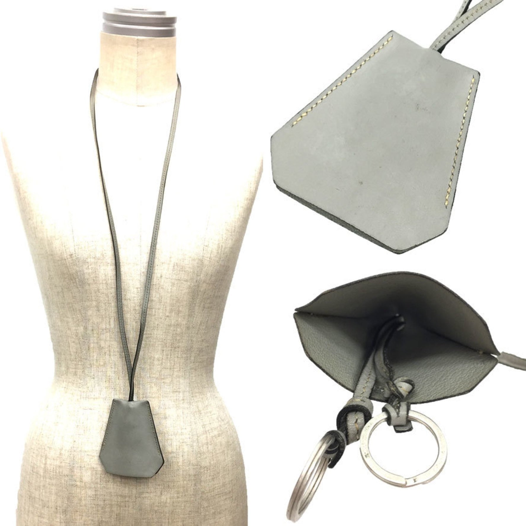 Hermes Leather Crochet Necklace Keybell Key Ring Holder Charm