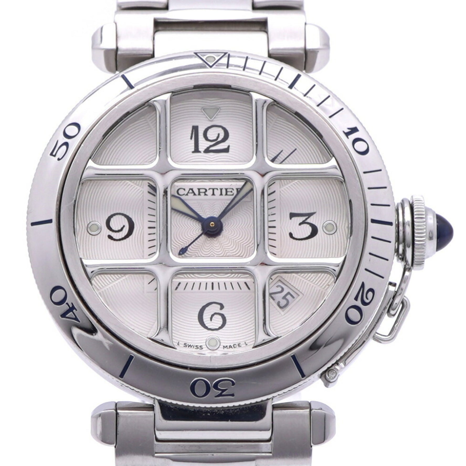 Cartier Pasha Convex Grid Automatic Watch, Stainless Steel, Silver, 1914