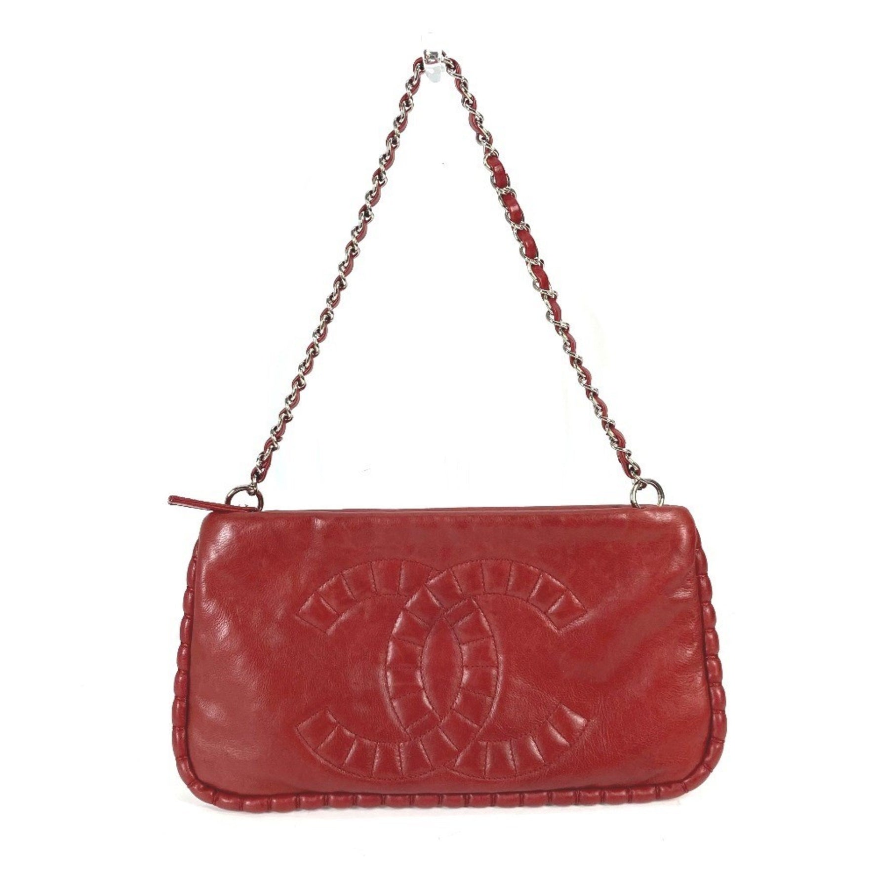 CHANEL Deca Coco CC Chain Shoulder Bag in Leather, Red