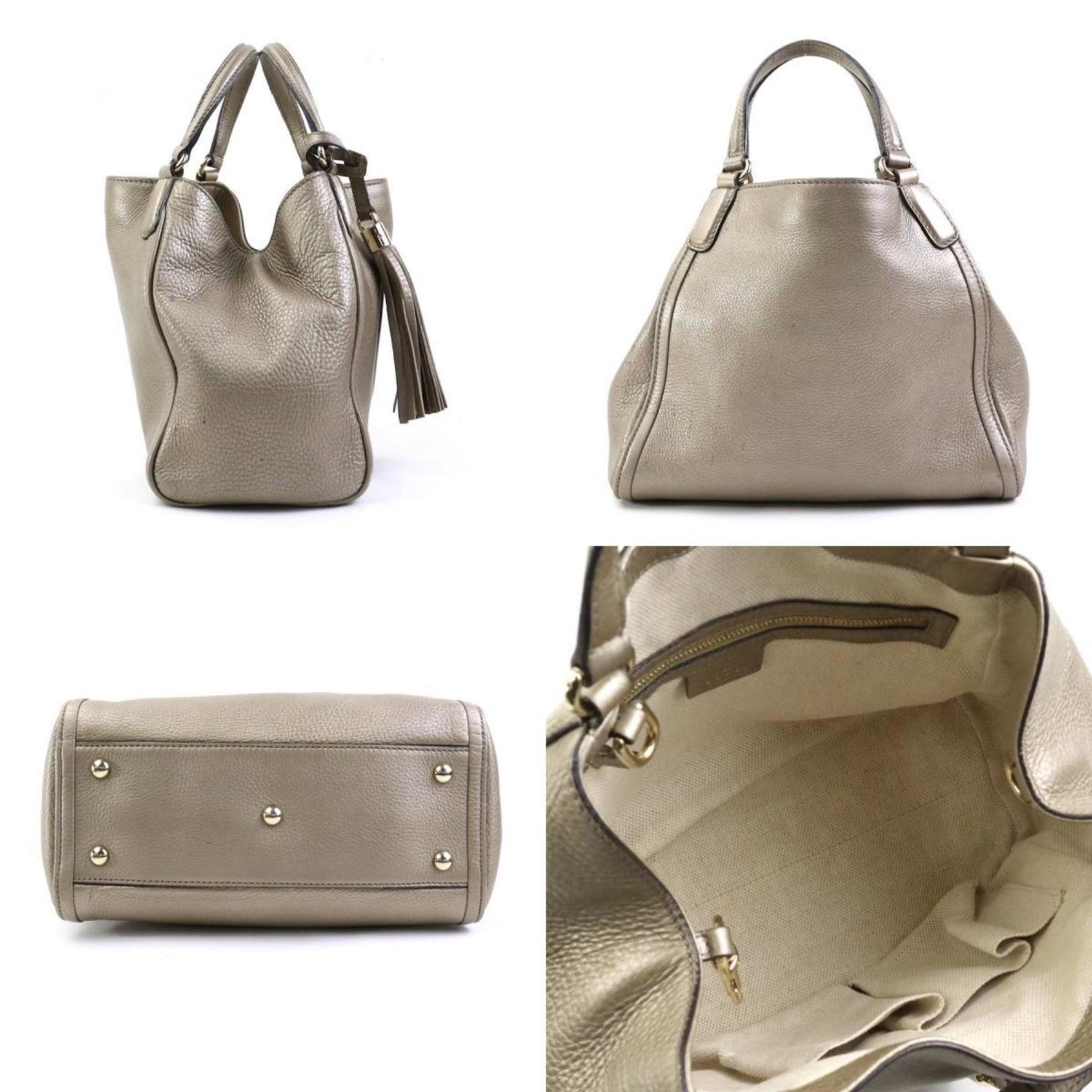 GUCCI Handbag Shoulder Bag Soho Leather Metallic Greige Gold