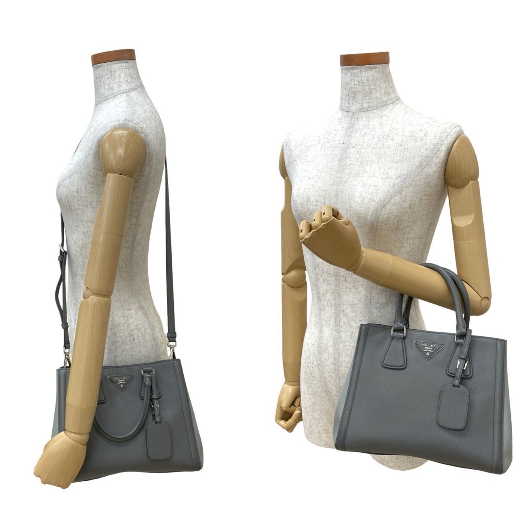 PRADA Triangle Logo Hardware Saffiano Leather Handbag Mini Tote Bag Shoulder 195-6