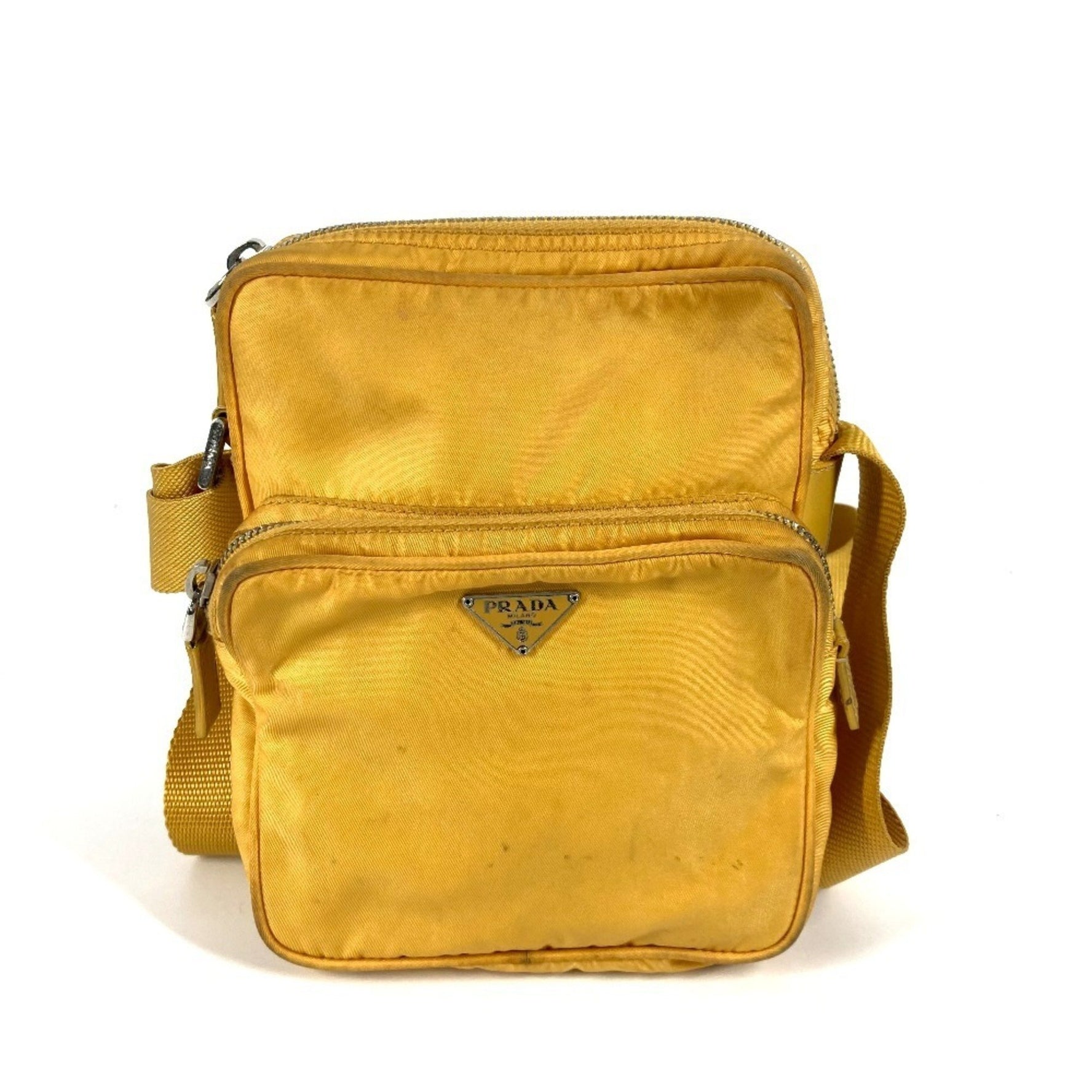 PRADA Triangle Logo Plate Bag Pochette Crossbody Shoulder Nylon Men's