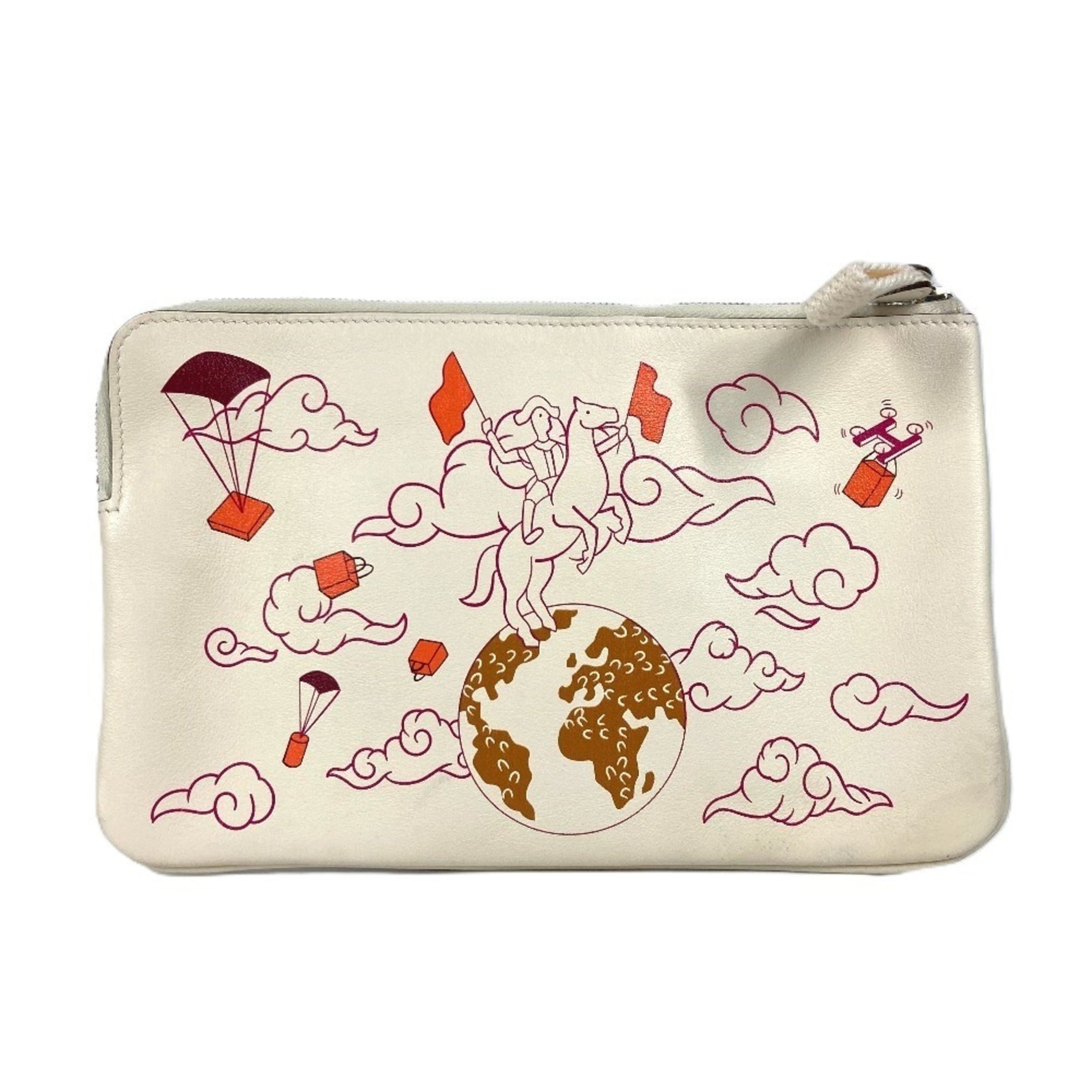 HERMES Carre Pocket Long Accessory Case Flat Pouch Bag Clutch Leather