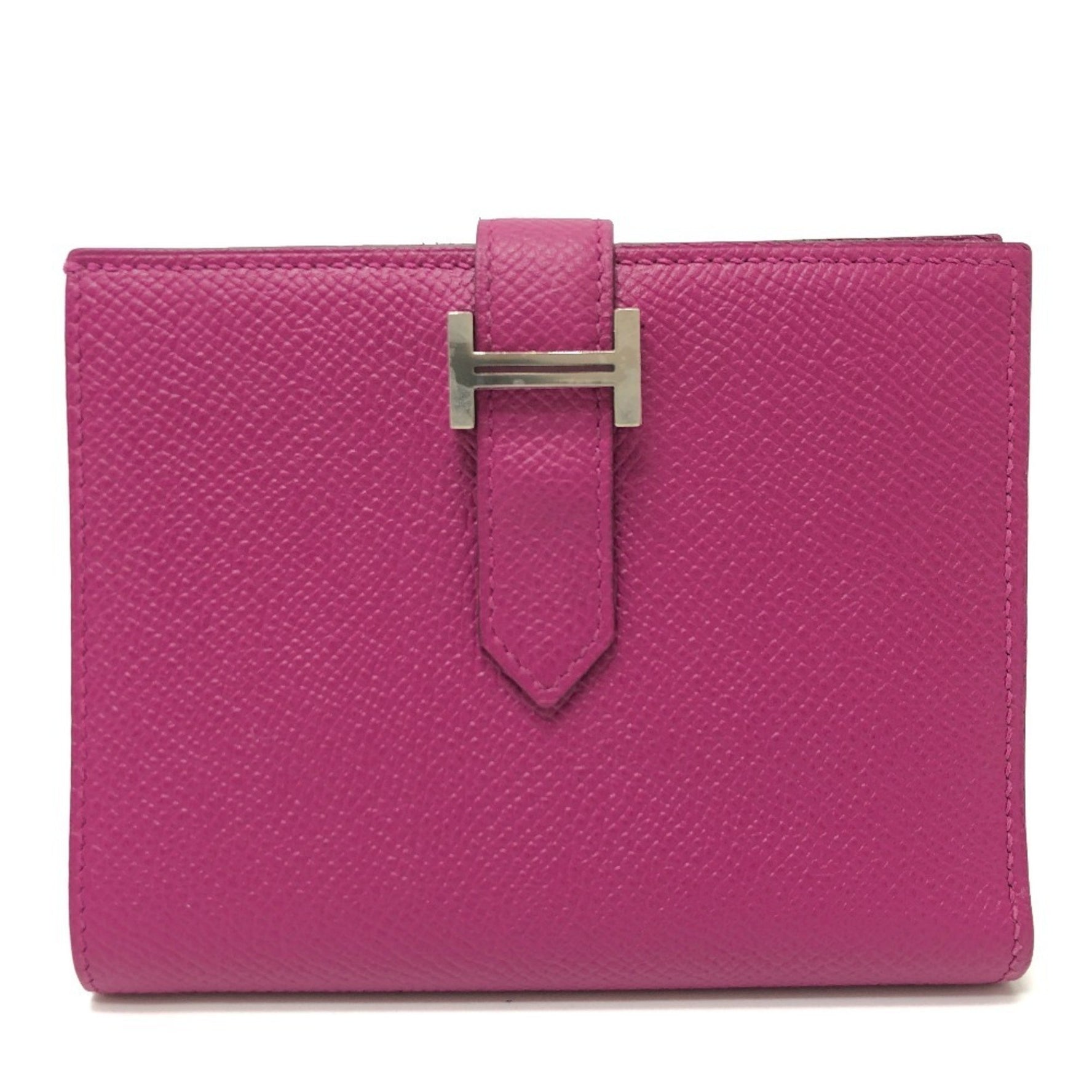 HERMES Bearn Compact Wallet with H Hardware, Bi-fold Wallet, Epsom Leather, Rose Purple