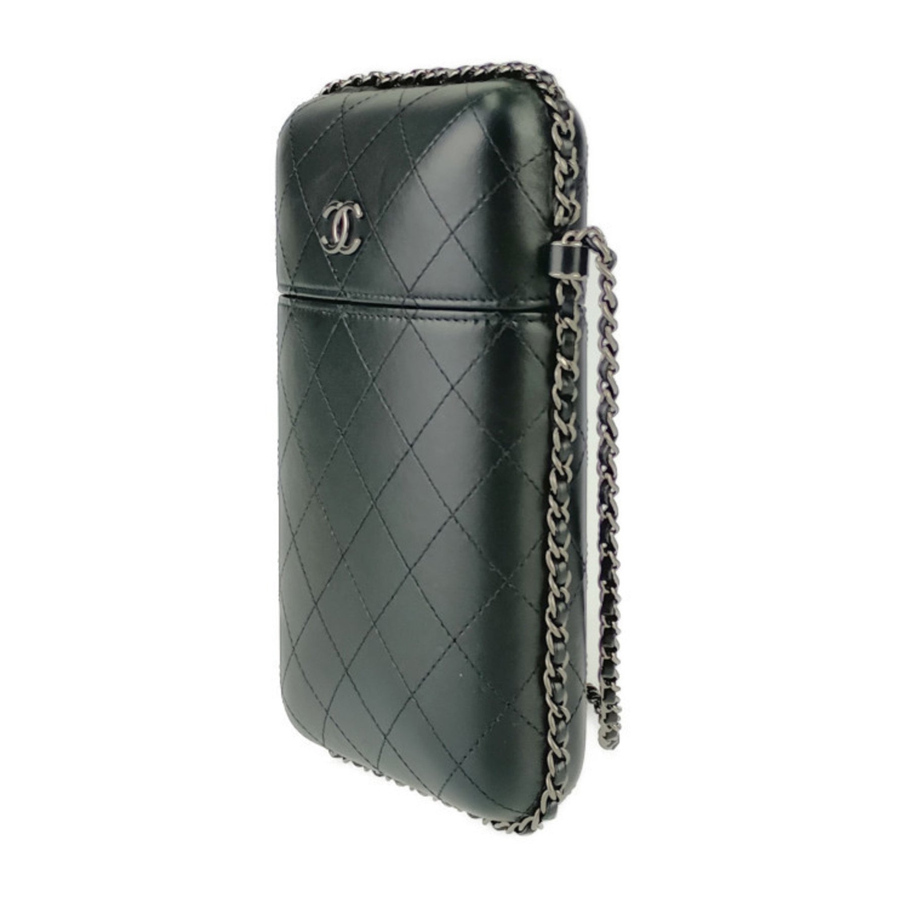 CHANEL Shoulder Bag Chain Phone Holder Lambskin Case Pochette Coco Mark Matelasse