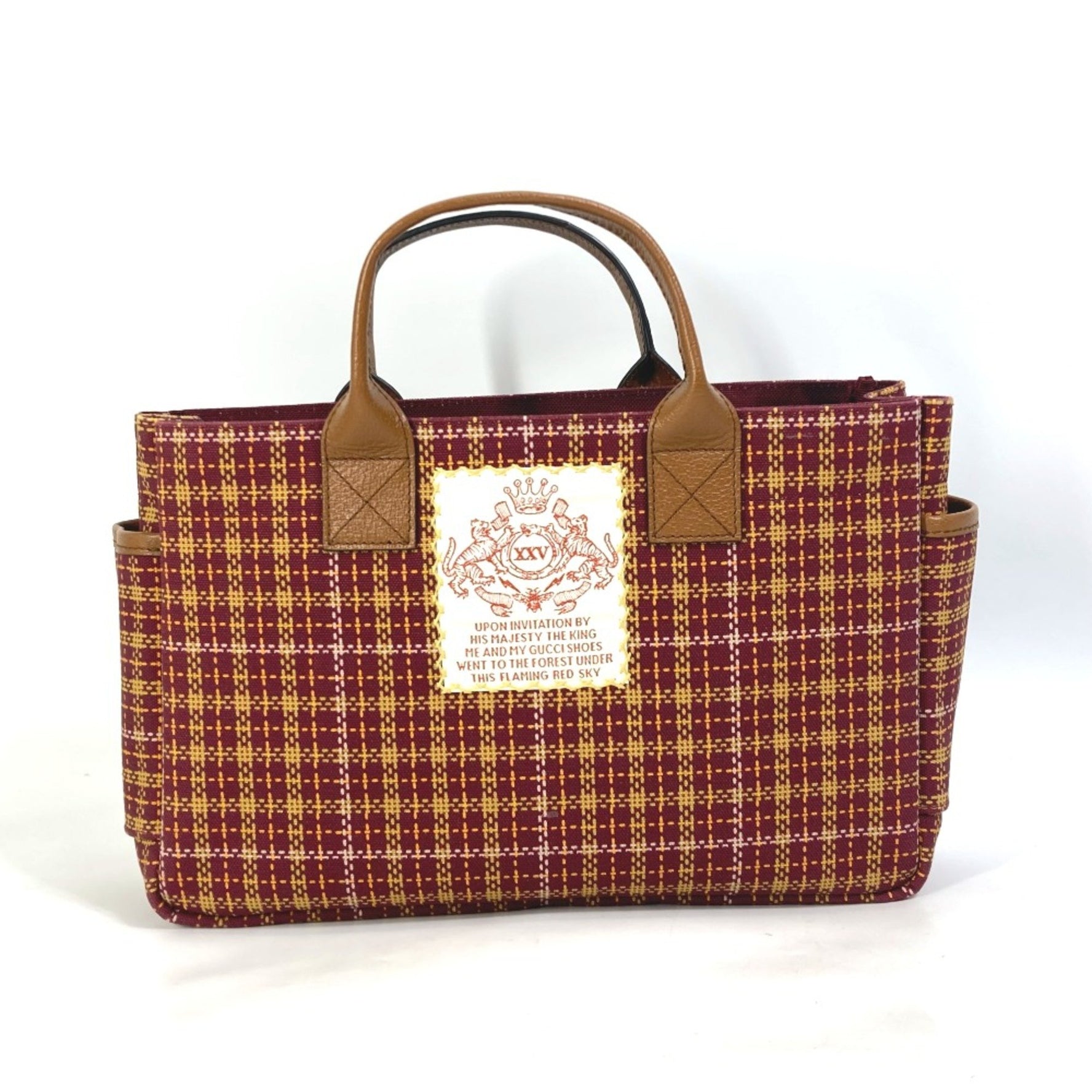 Gucci check Tote Bag Hand Bag Brown/Bordeaux Based