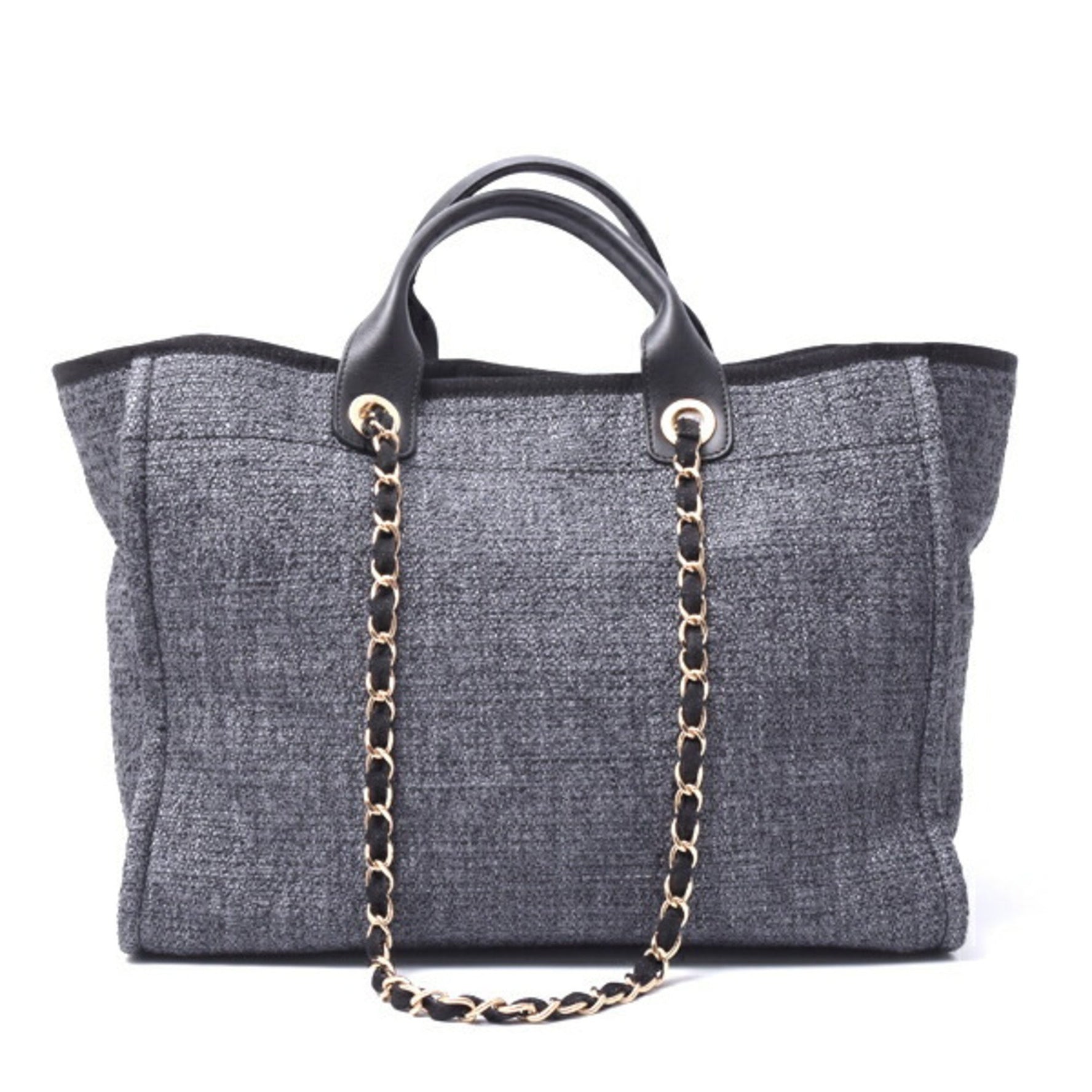CHANEL Deauville Chain Tote Bag Shoulder Raffia Grey 27 Series