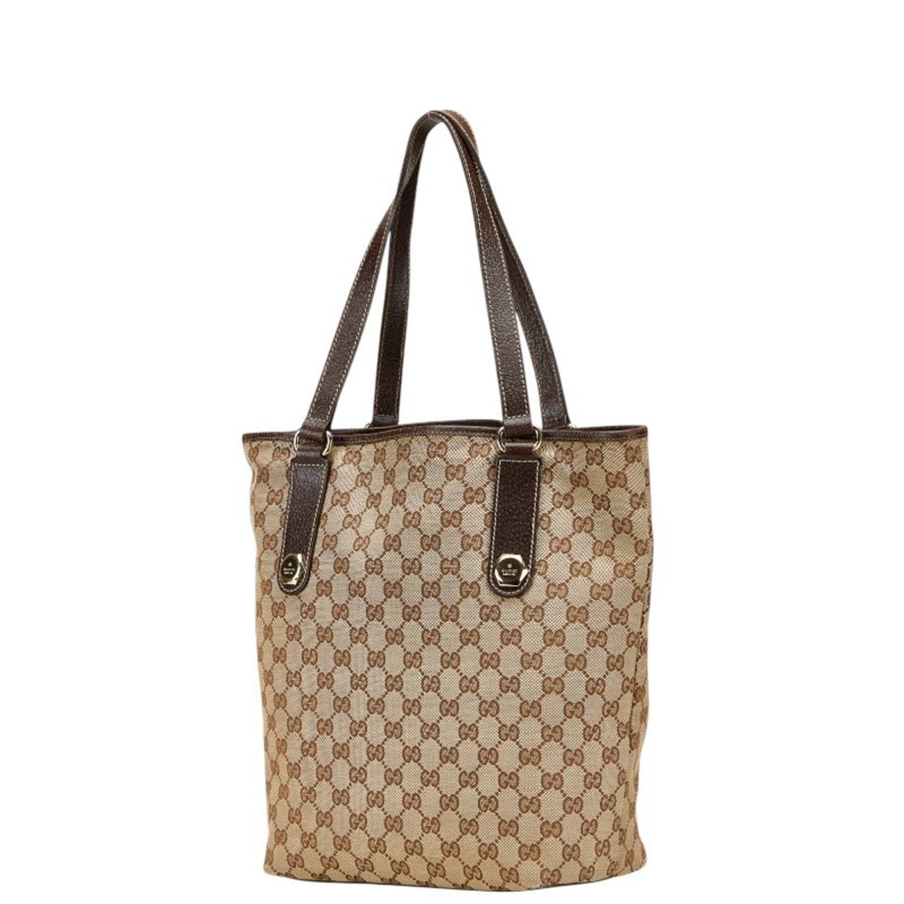 Gucci GG Canvas Shoulder Bag Tote Beige Brown Leather