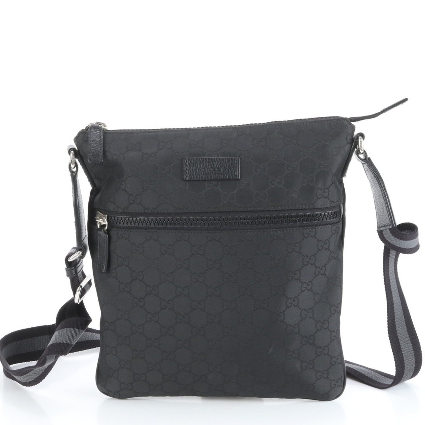 Gucci GG nylon and leather shoulder bag with control card, messenger bag