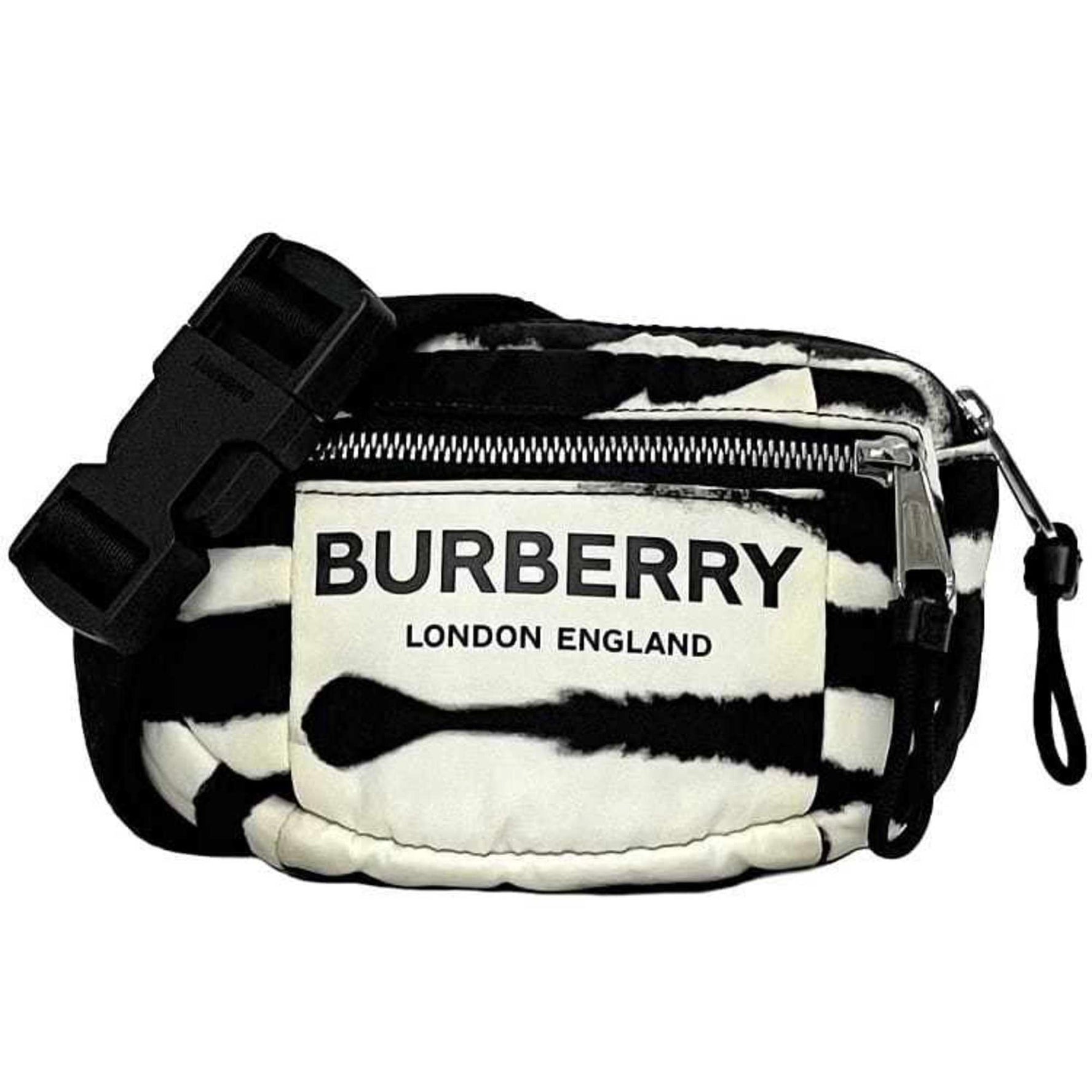 Burberry Body Bag White Black Nylon Leather Crossbody Belt Waist Pouch Mini Dalmatian Shoulder Women Men