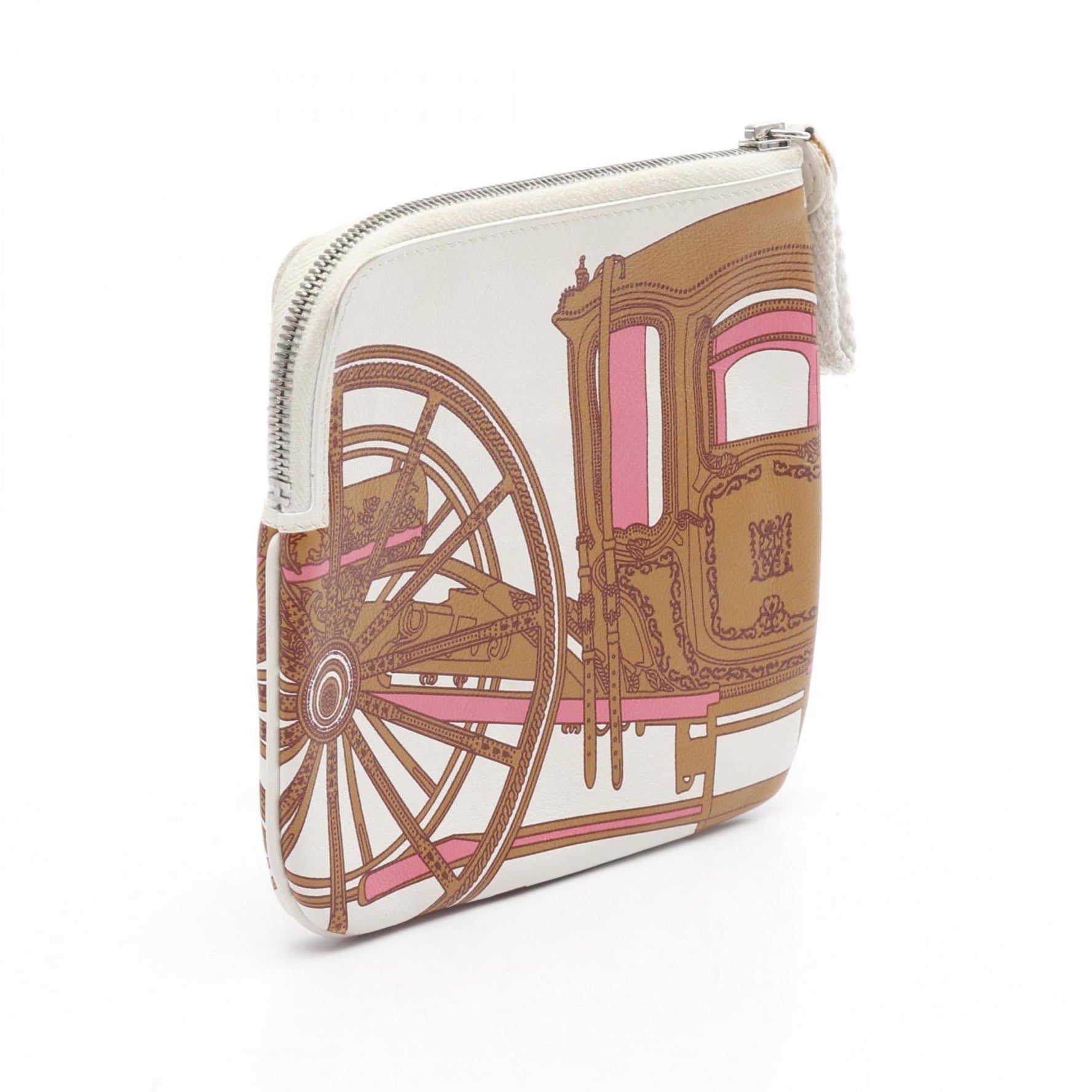 Hermes Hermès BALADE EN BERLINE Carré Pocket Pouch Bag Leather Swift White Brown Pink