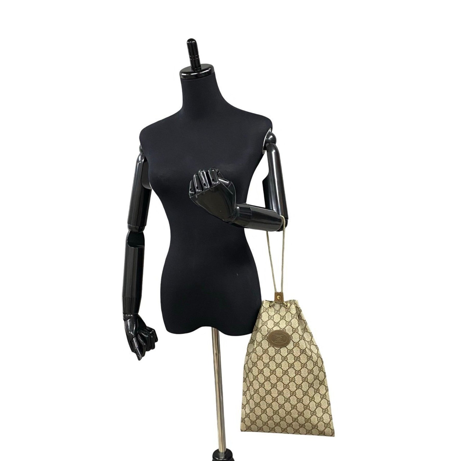 GUCCI Old GG Logo Leather Drawstring Handbag Pouch