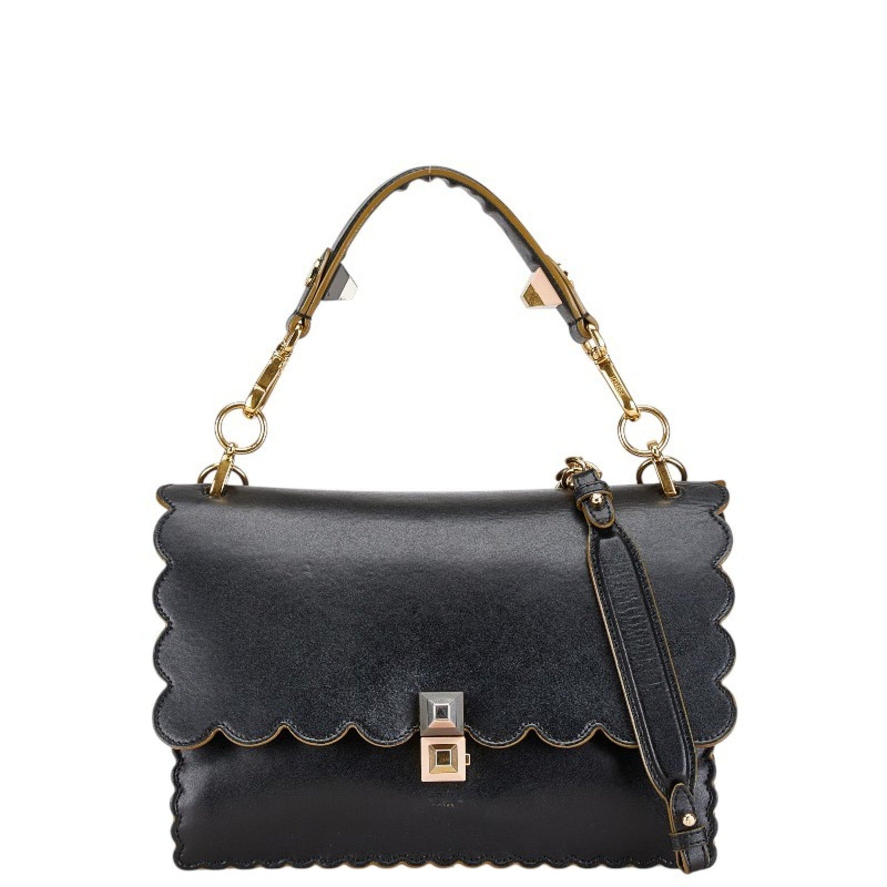 FENDI Canai Chain Shoulder Bag Handbag Gold Leather