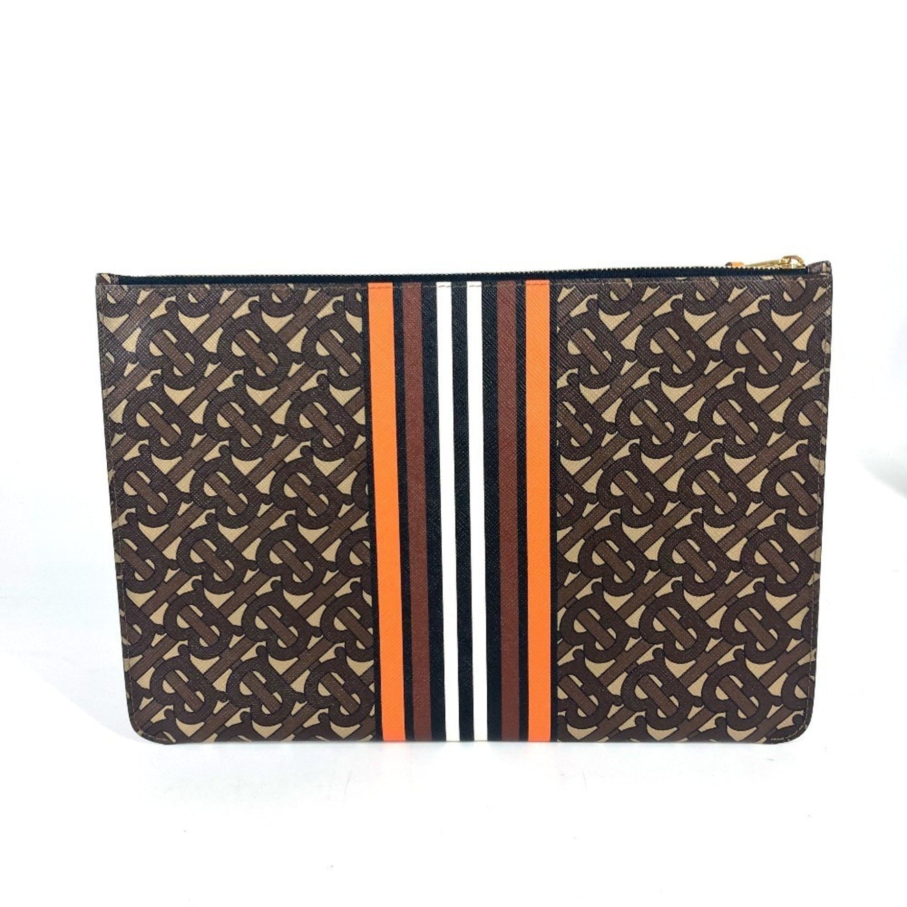 BURBERRY TB logo pouch, bag, clutch leather, men's, brown