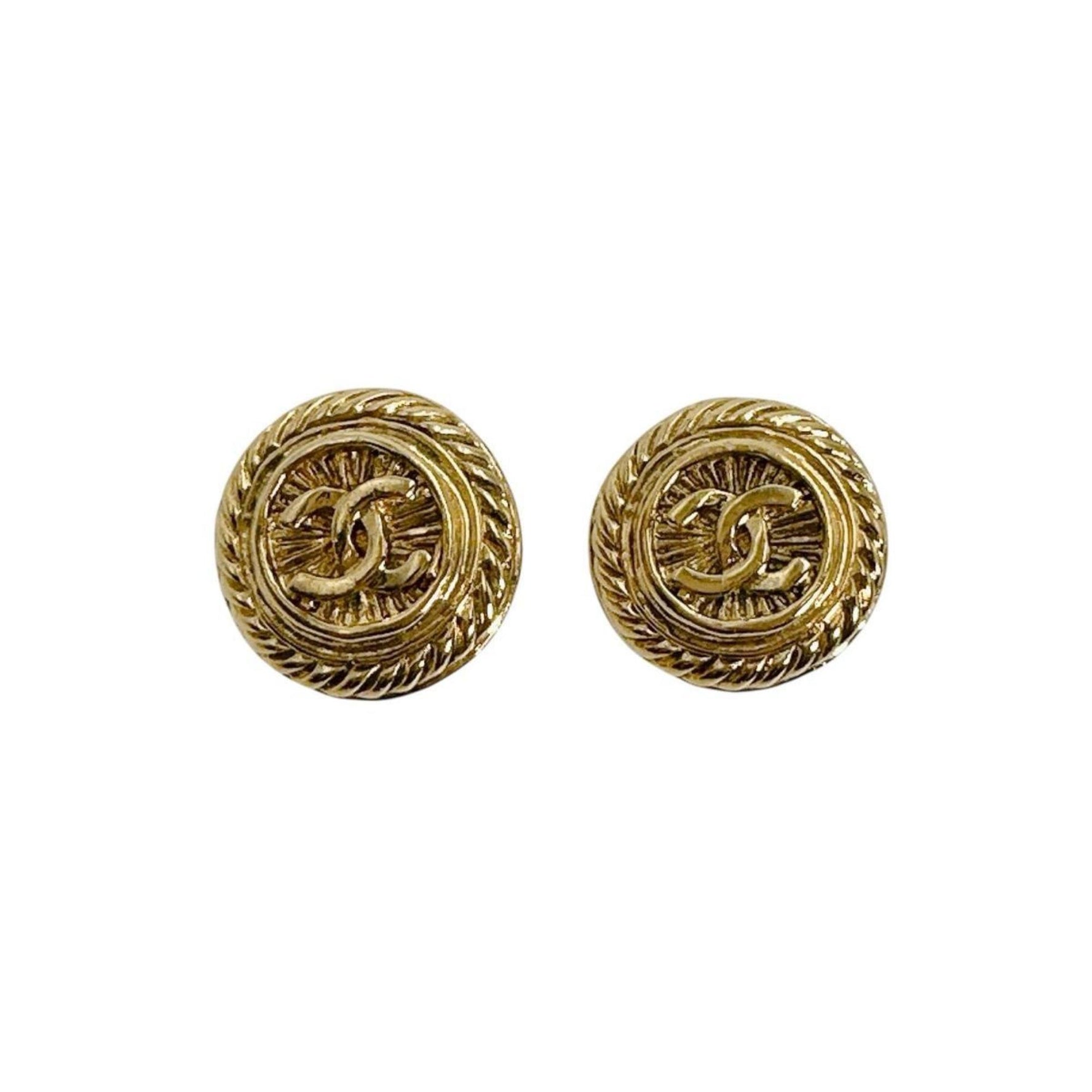 CHANEL Vintage Coco Mark Metal Earrings