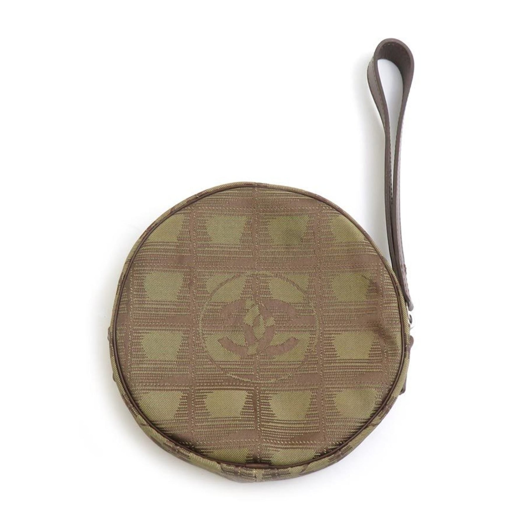 CHANEL Clutch Bag Pouch New Travel Line Nylon Jacquard Khaki Brown