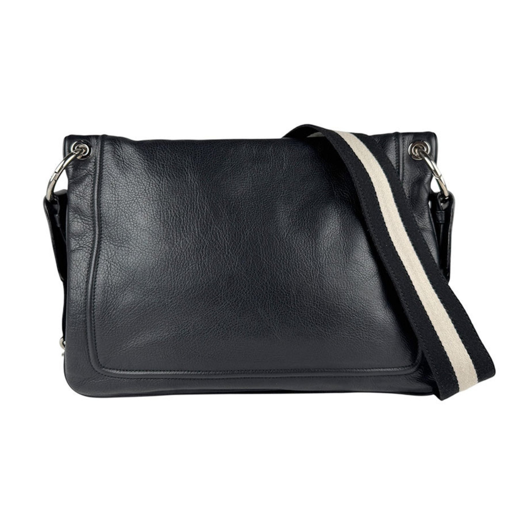 BALLY Shoulder Bag Leather Canvas Black Off-White Silver Men's