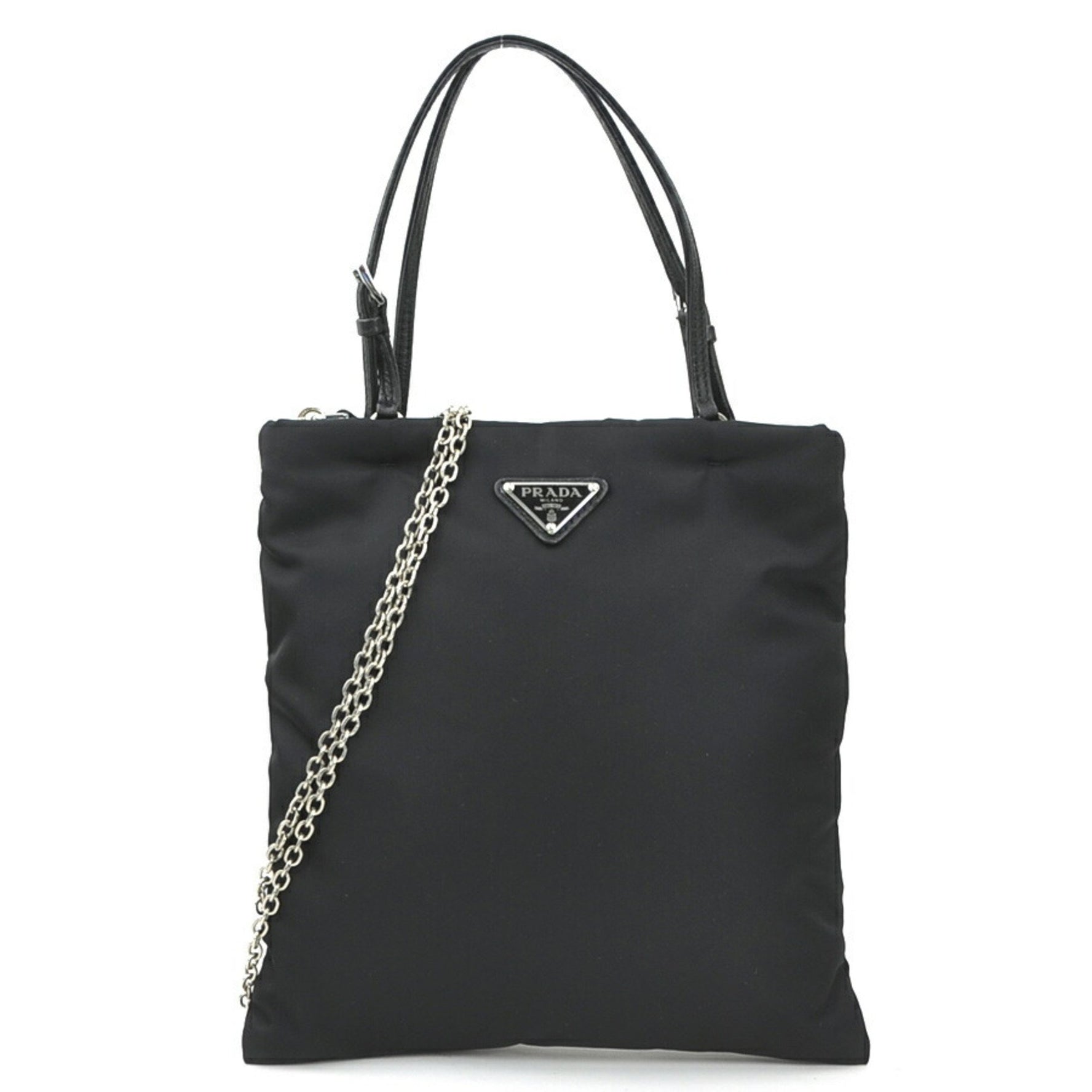 Prada handbag shoulder bag nylon leather silver