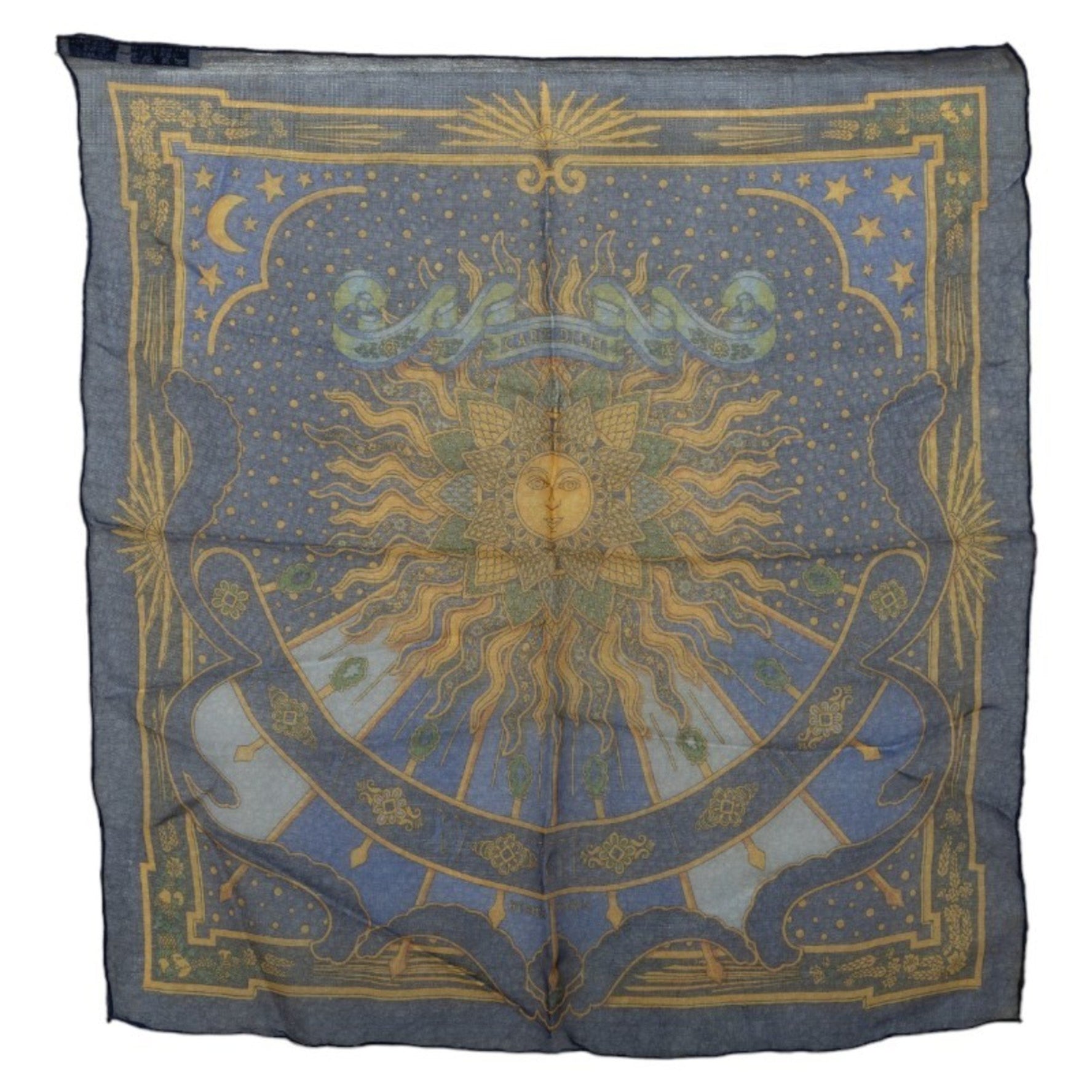 Hermes Carre 45 Petit Carpe Diem Scarf Muffler Blue Multicolor Silk