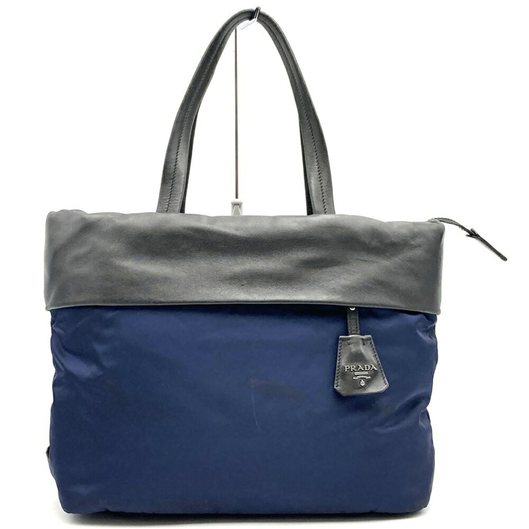 PRADA Tote Bag Blue Nylon Leather Men's