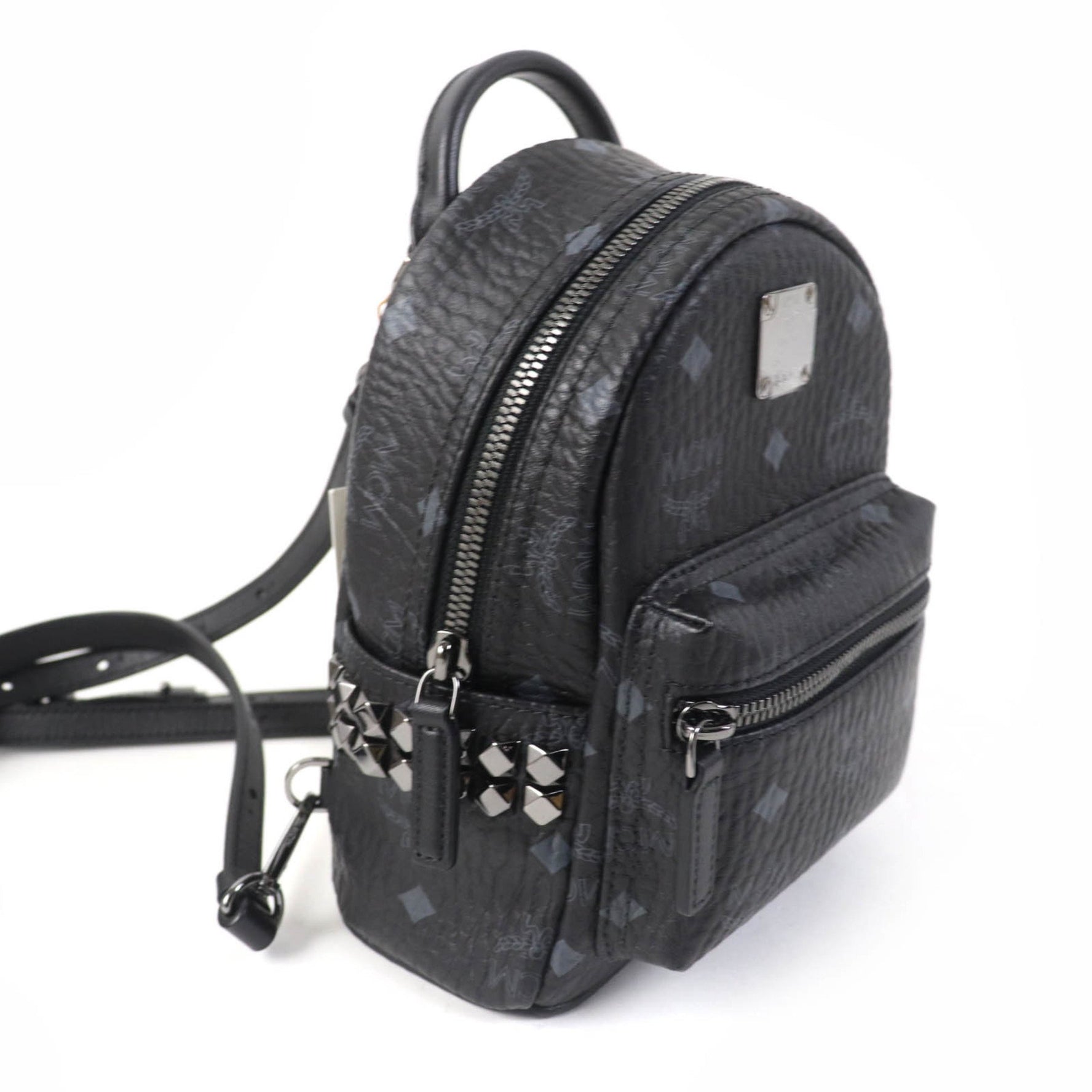 MCM Stark Bebe Boo Side Stud Backpack in Visetos, Extra Mini Leather