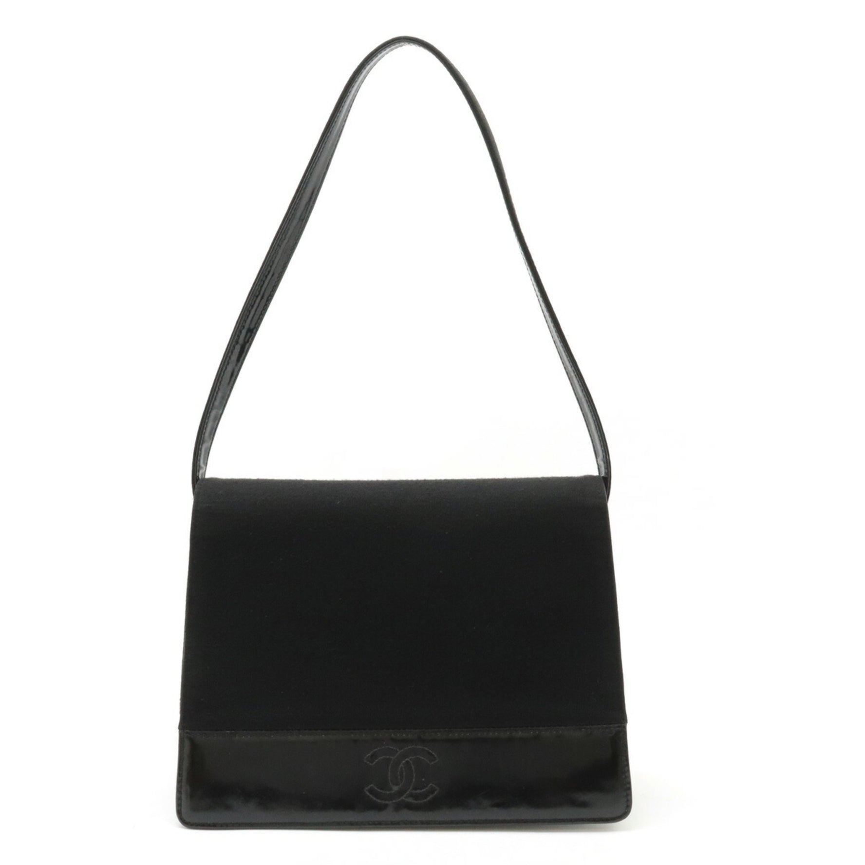 CHANEL Coco Mark Shoulder Bag Cotton Jersey Patent Leather