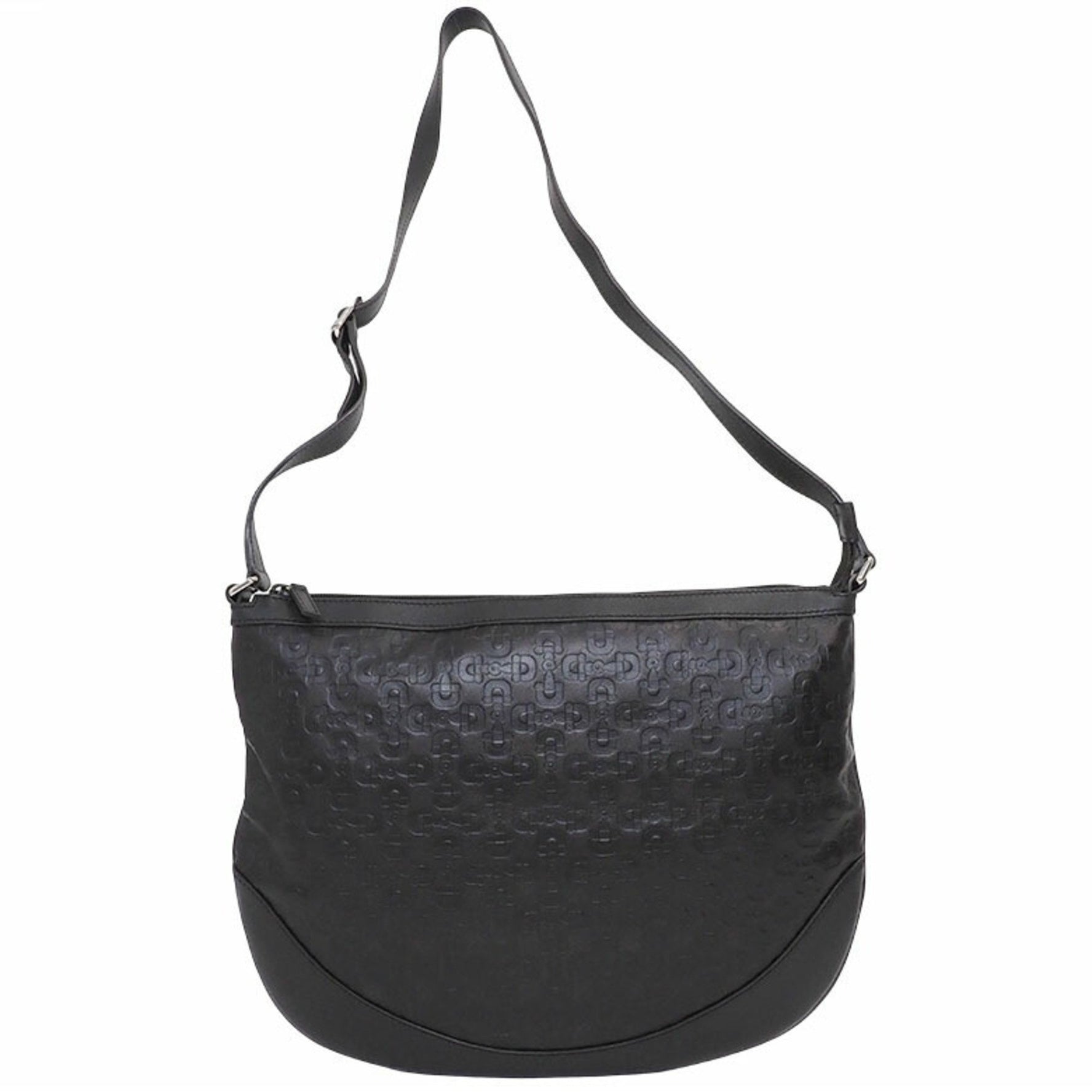 Gucci Round Shoulder Bag Leather Horsebit Embossed