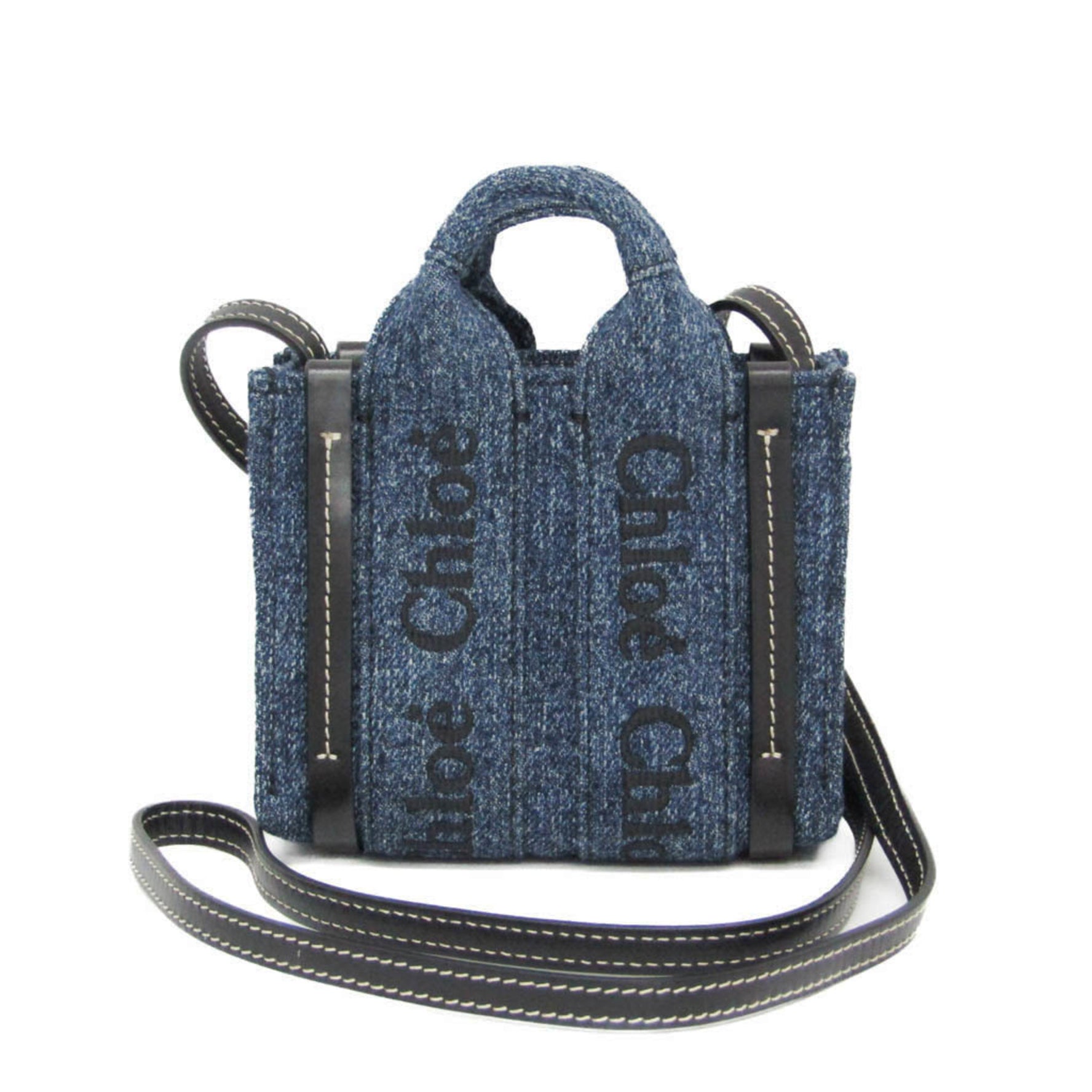 Chloé Woody Nano Denim,Leather Handbag,Shoulder Bag Black,Blue