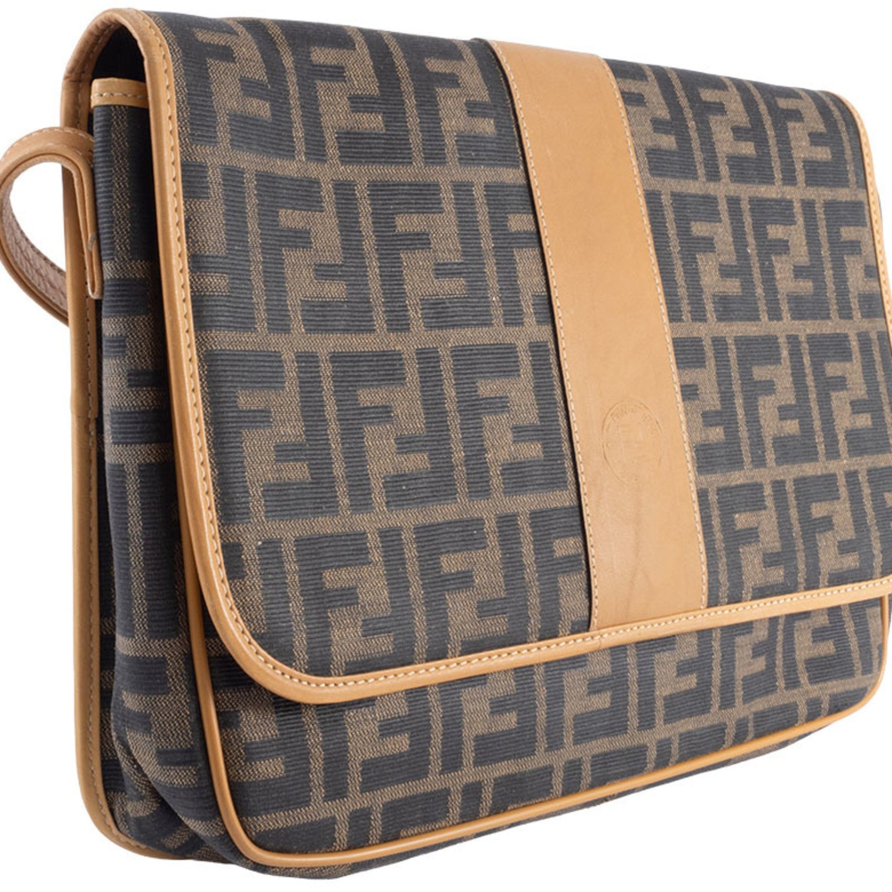 Fendi Zucca Flap Shoulder Bag 170-80028 Canvas/Leather Beige/Brown