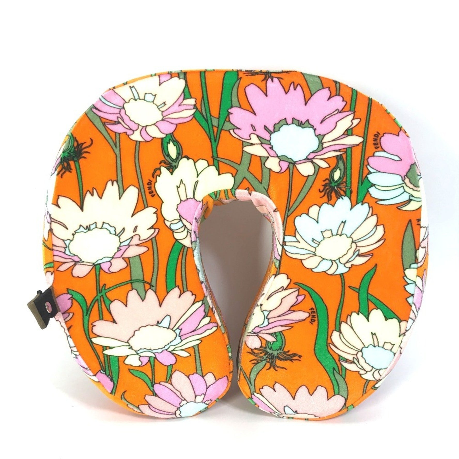FENDI Flower Neck Pillow & Eye Mask Set Travel Cushion Velour Orange