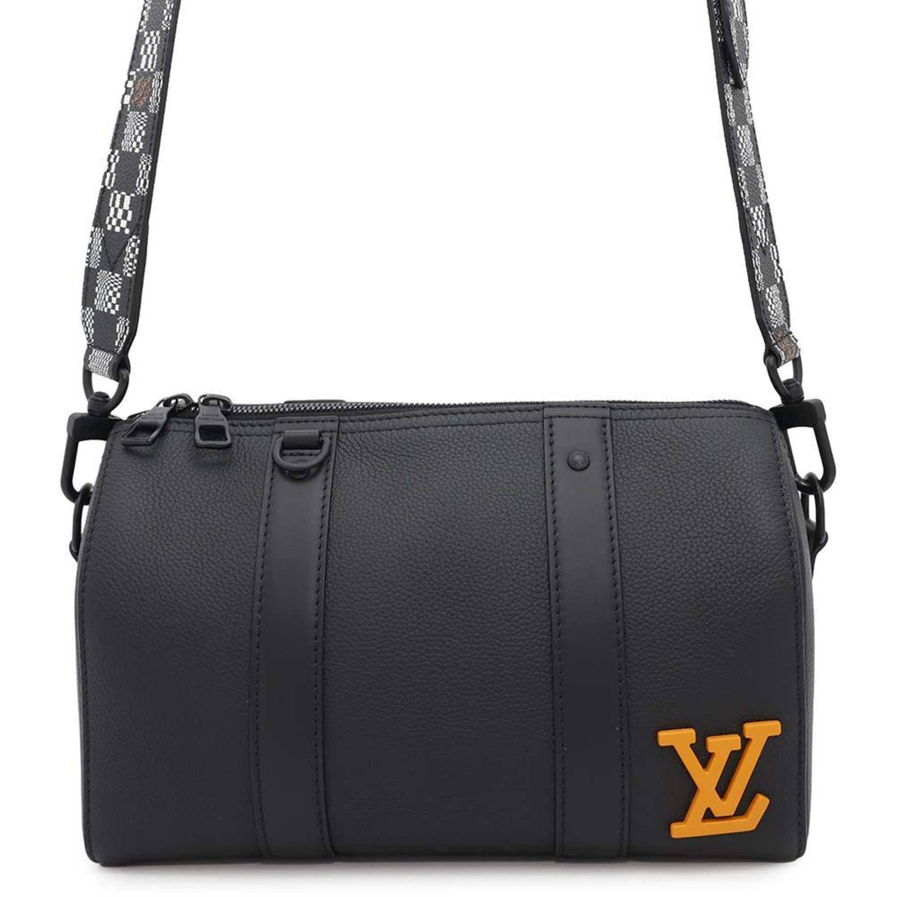 Louis Vuitton Shoulder Bag Grain Leather Damier Distorted City Keepall Black