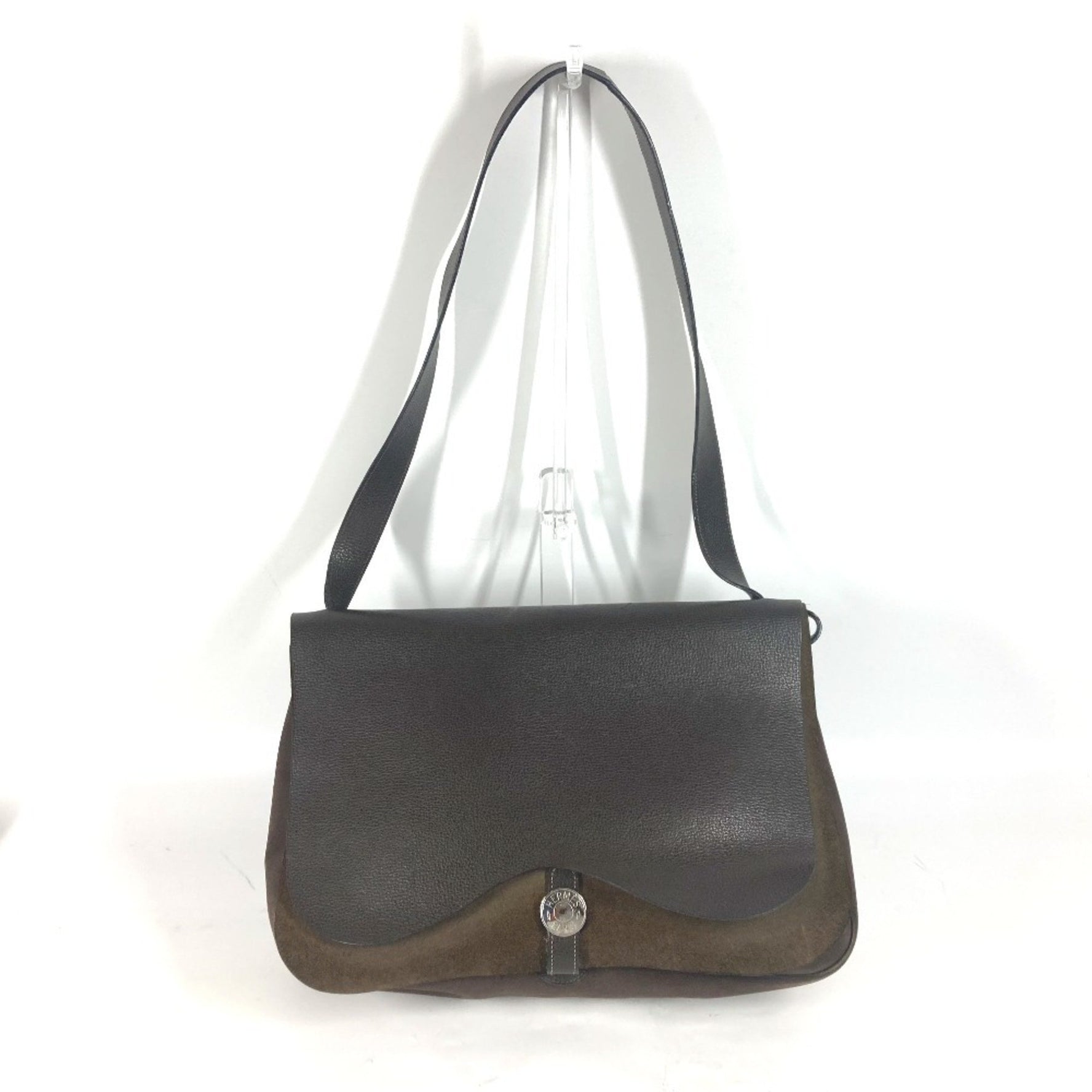 HERMES Sac Colorado GM flap bag shoulder canvas leather ladies