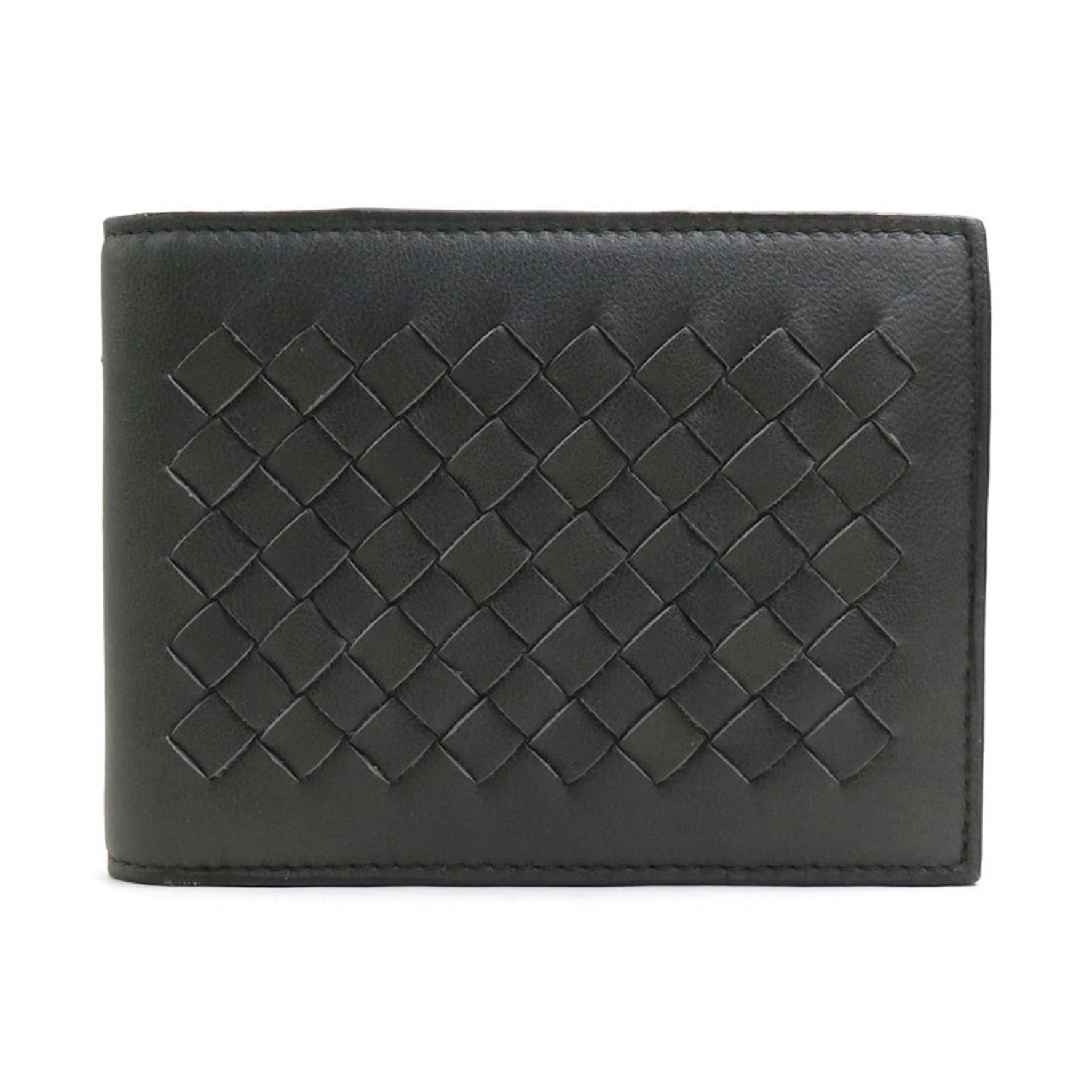 Bottega Veneta Bi-fold Wallet Intrecciato Leather Dark Grey