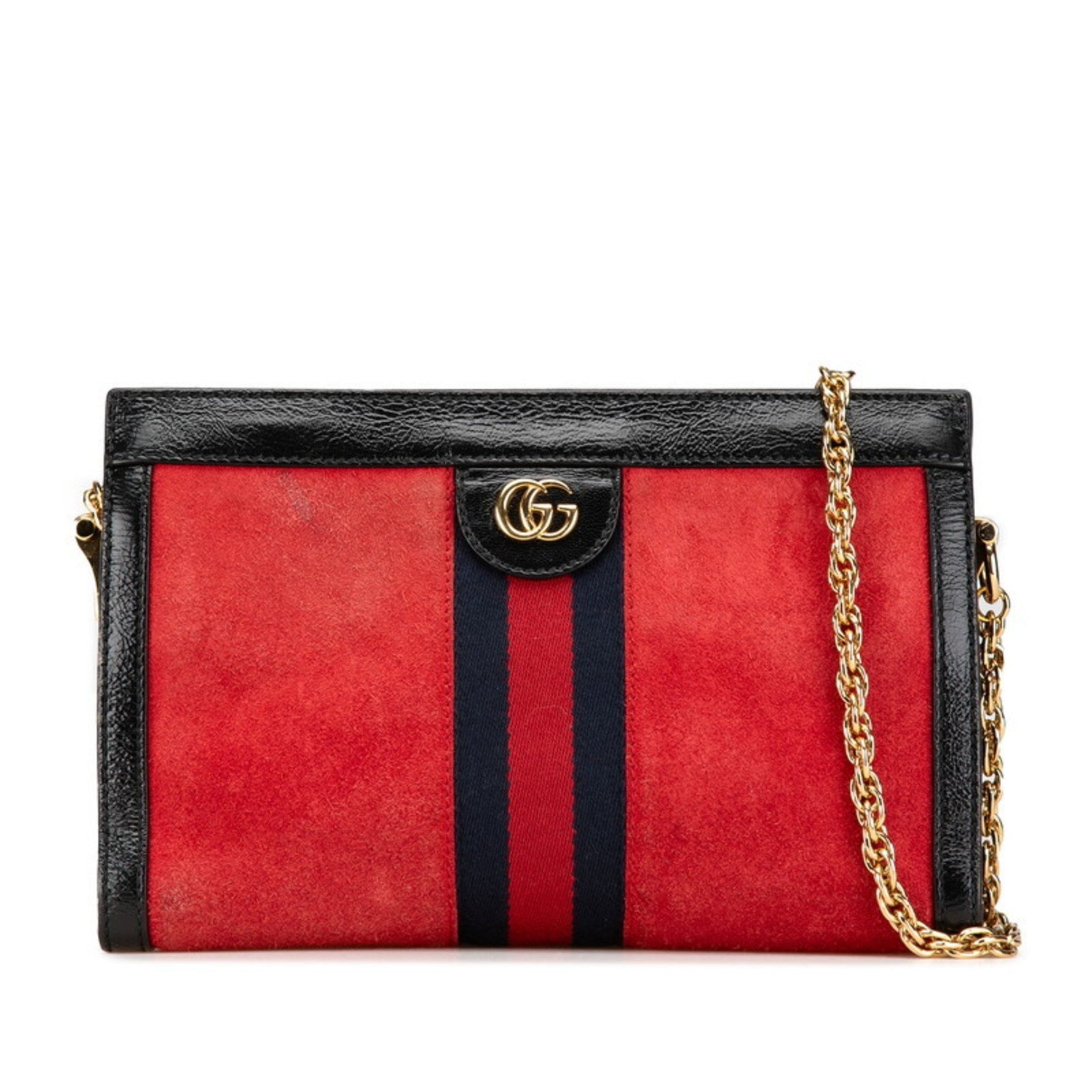 Gucci Ophidia Sherry Line Chain Shoulder Bag Red Black Suede Leather