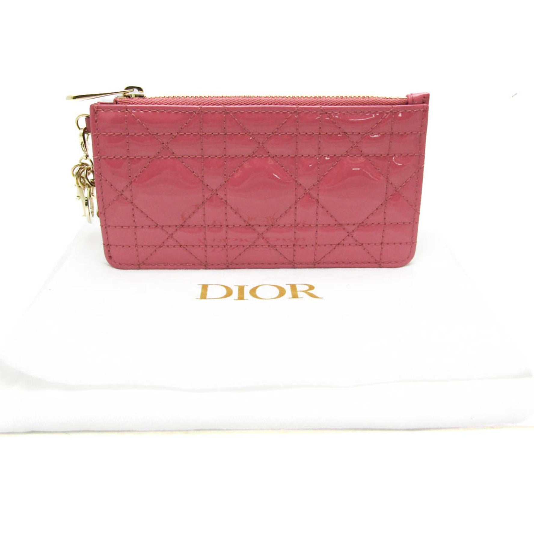 Christian Dior Lady Dior Cannage Coin Case Patent Leather Card Case
