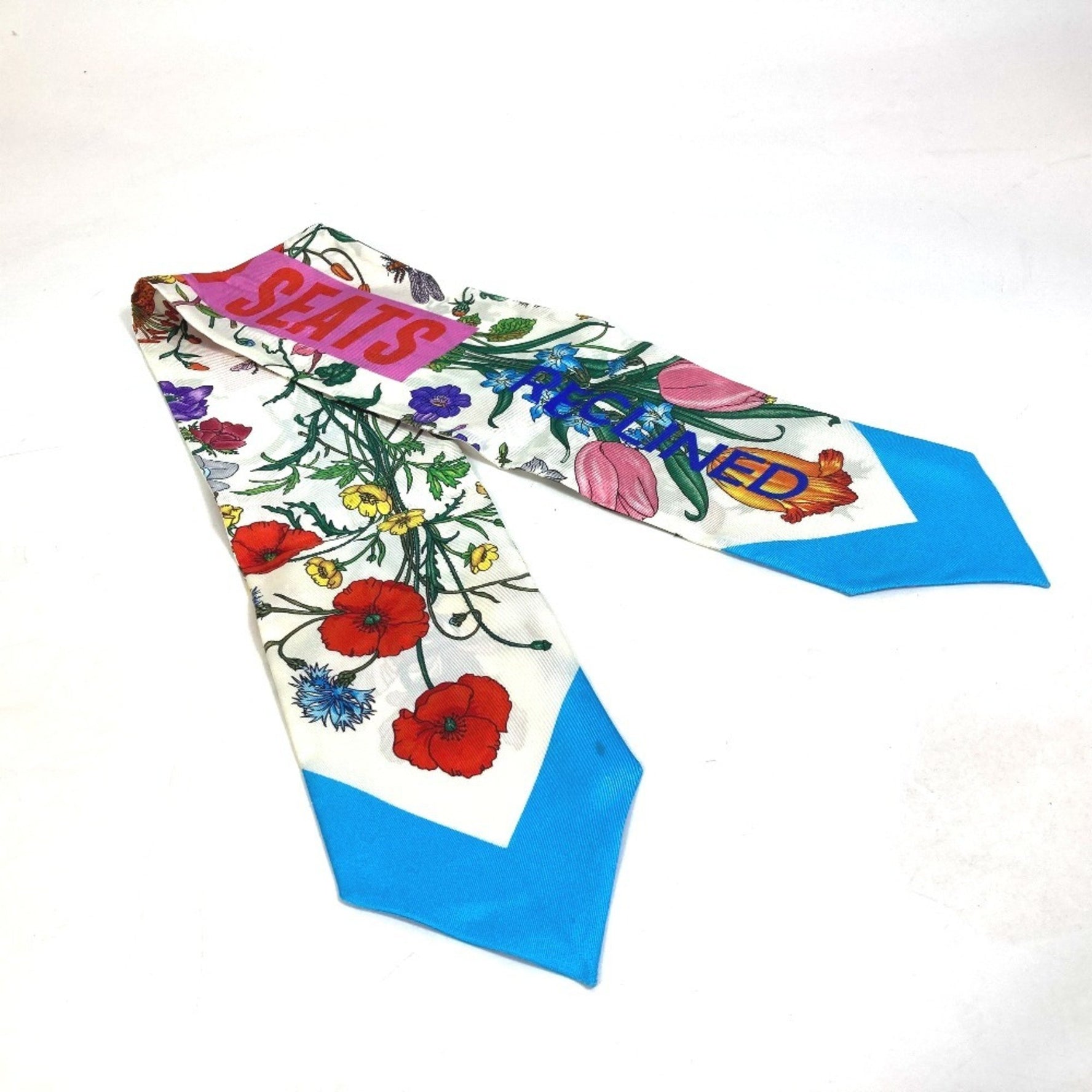 GUCCI Anniversary Flora Floral Print Neck Bow Bandeau Scarf Silk Multicolor