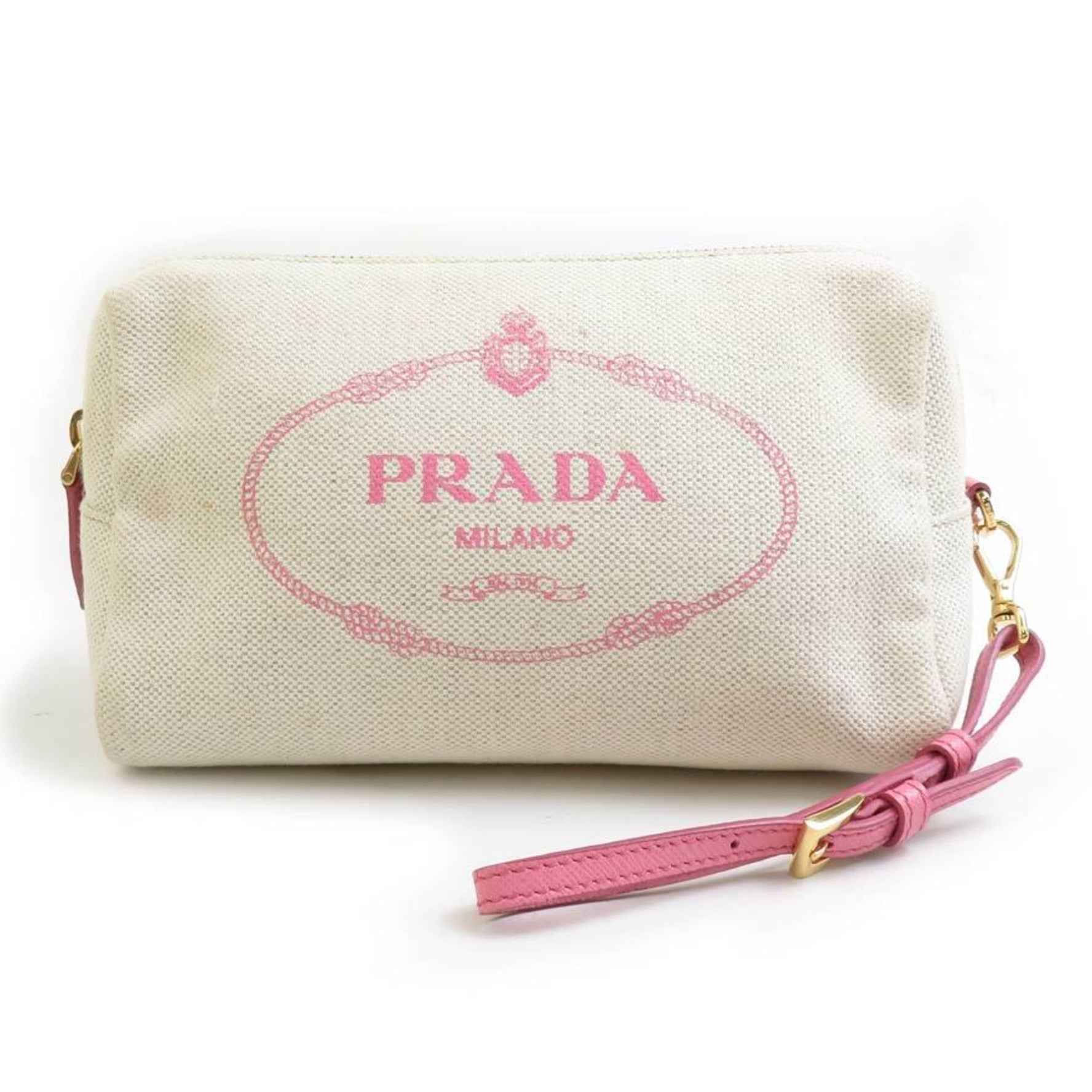 PRADA Pouch Canvas Ivory x Pink Men's